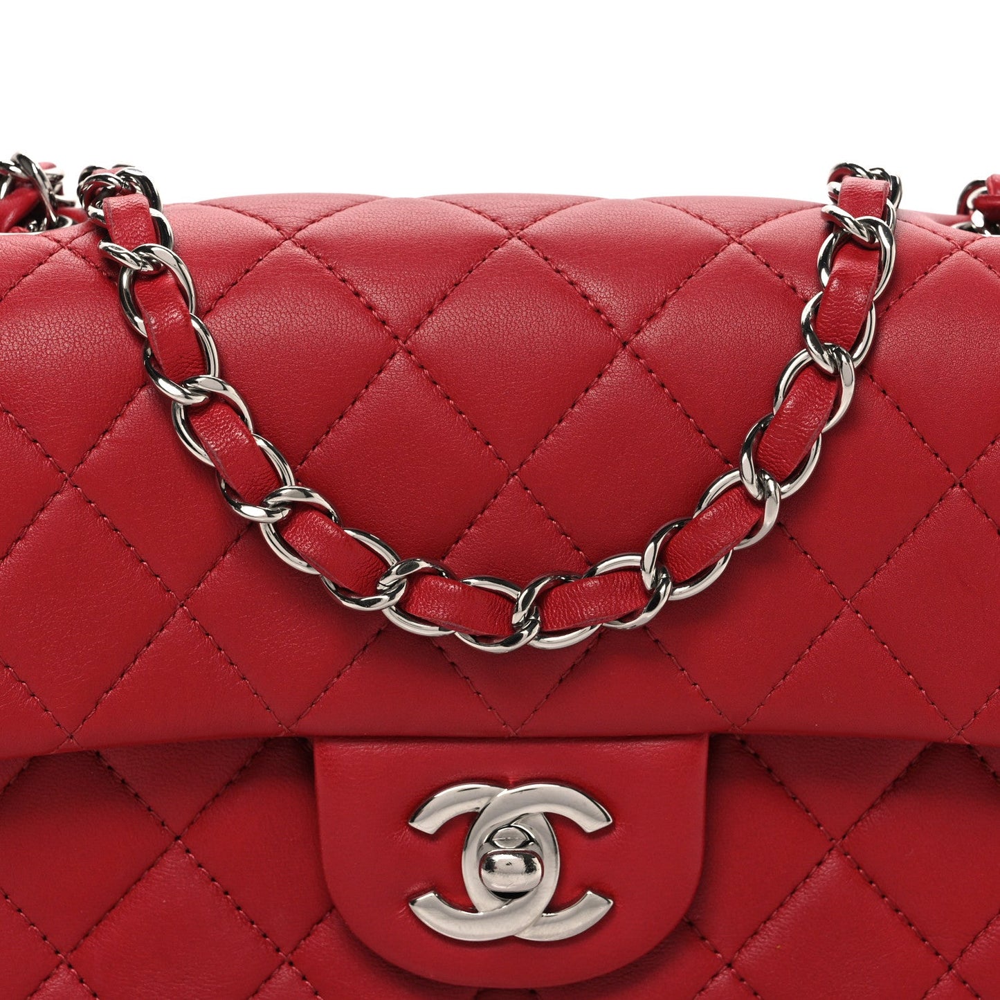 Lambskin Quilted Mini Rectangular Flap Red