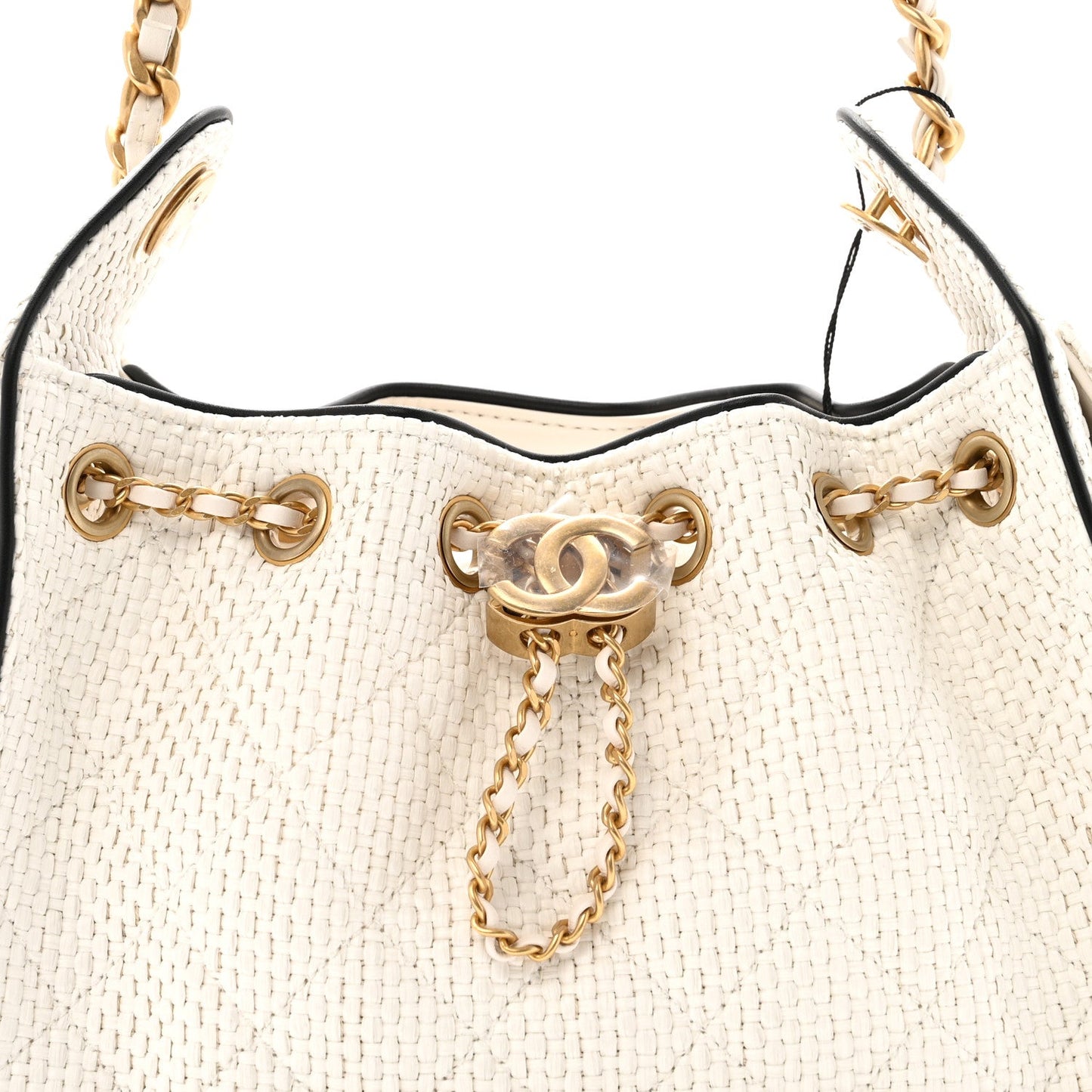 Braided Raffia Calfskin Mini Chanel 25 Handbag White Black