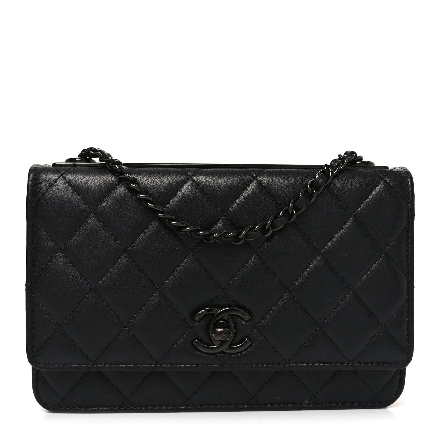 Lambskin Quilted Trendy CC Wallet On Chain WOC So Black