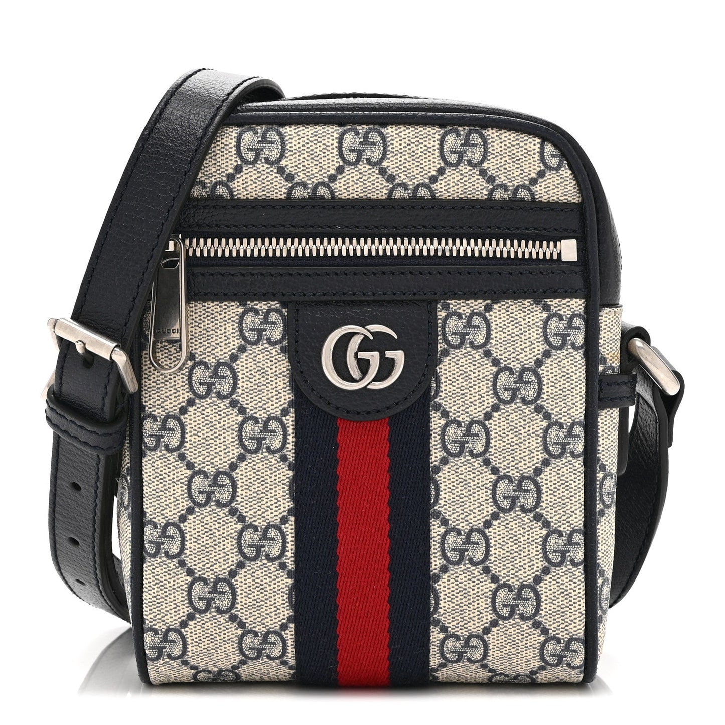 GG Supreme Monogram Textured Calfskin Web Mini Ophidia Messenger Beige Blue
