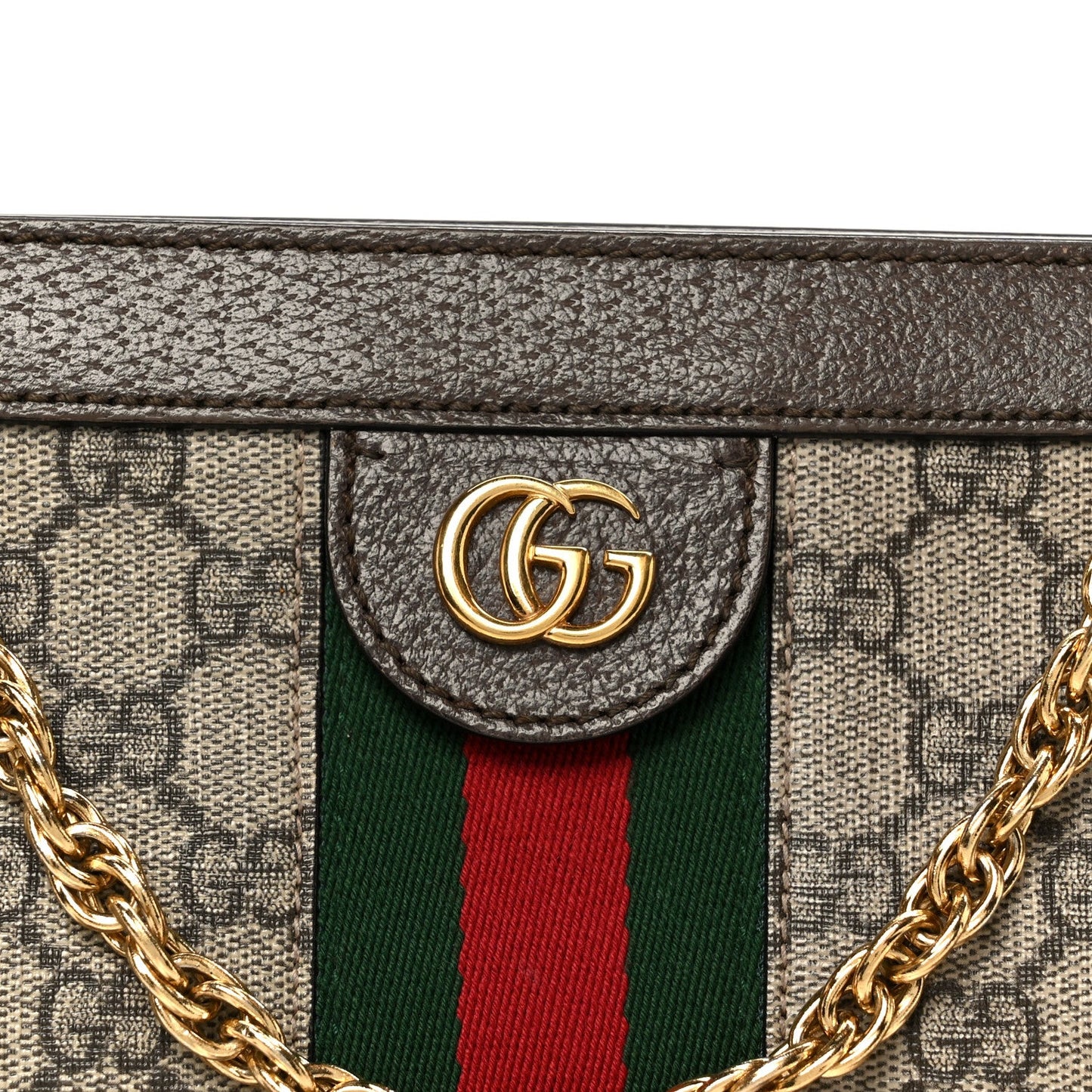GG Supreme Monogram Web Small Ophidia Chain Shoulder Bag Brown