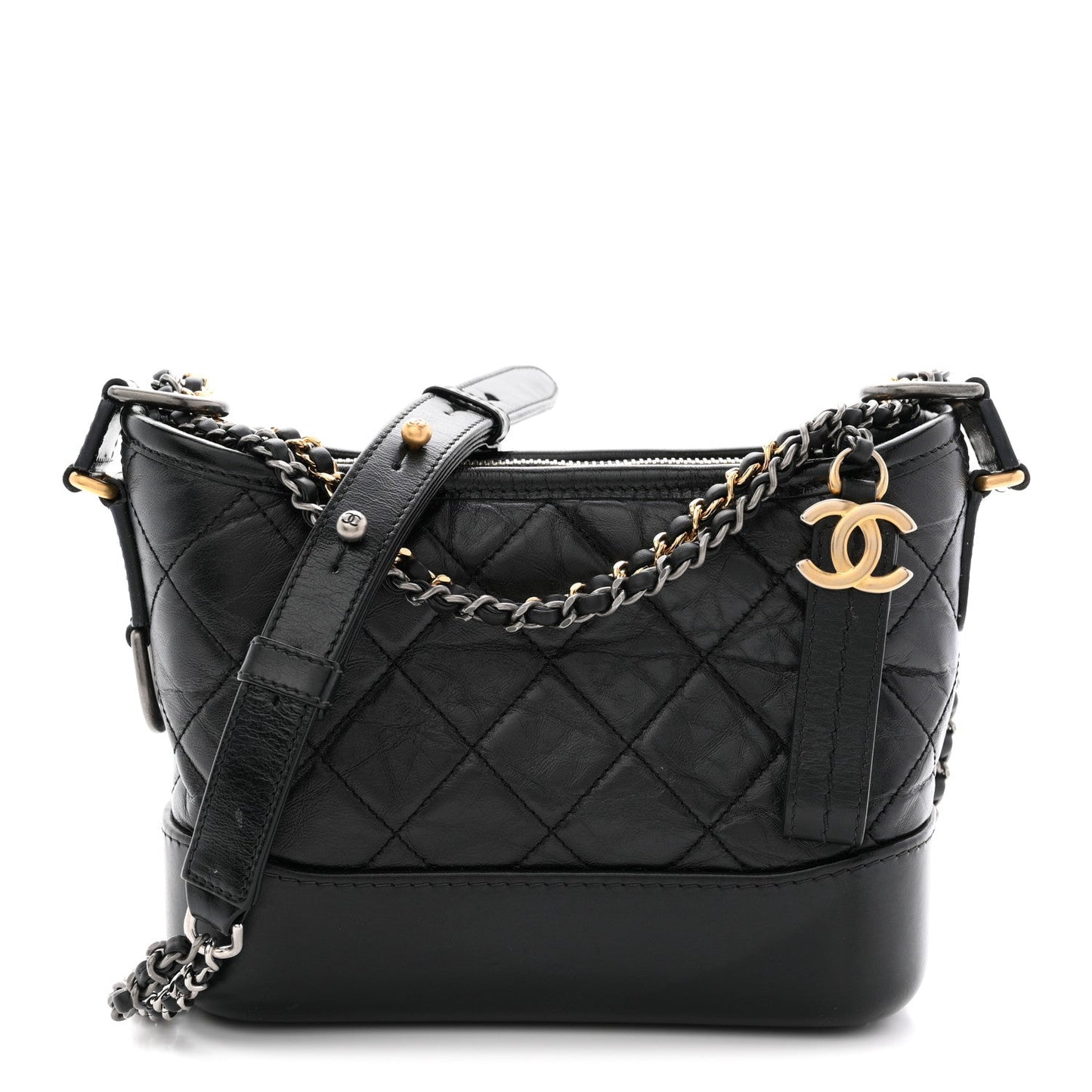 Aged Calfskin Quilted Small Gabrielle Hobo Black