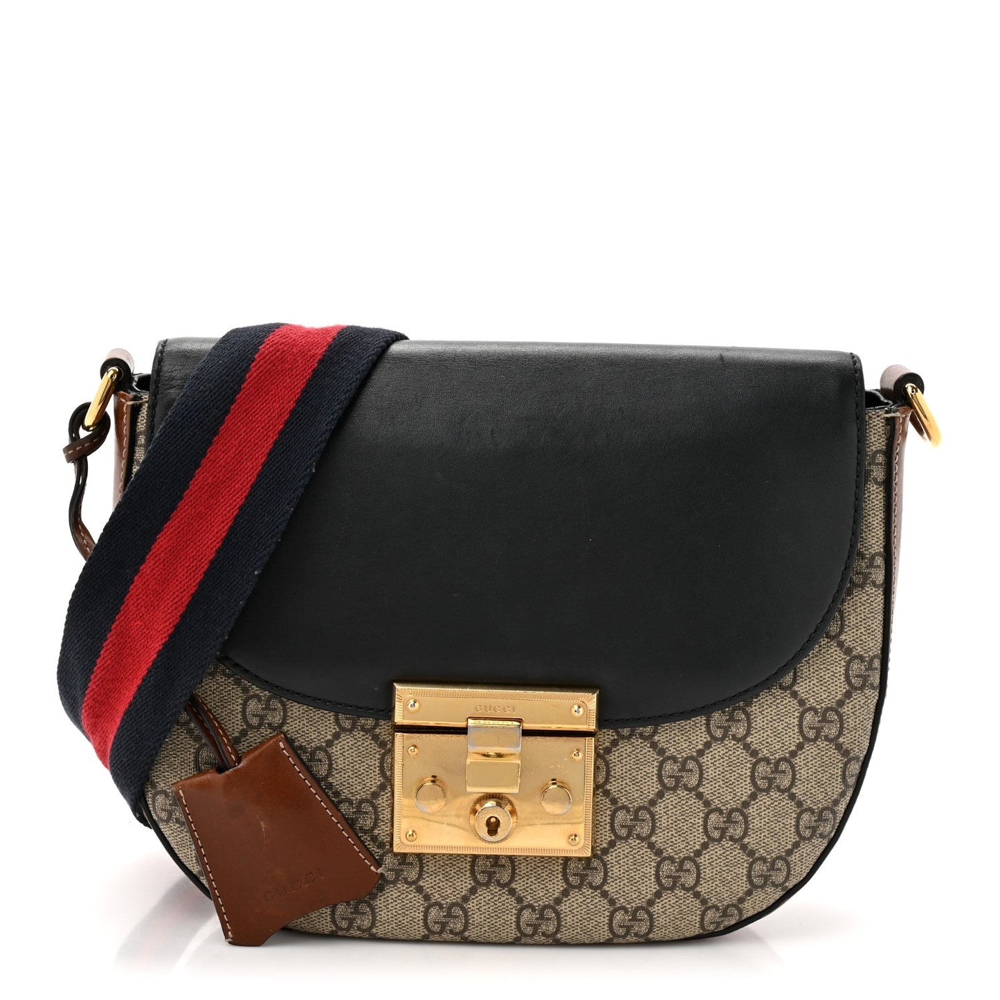 GG Supreme Monogram Web Medium Padlock Messenger Shoulder Bag Black