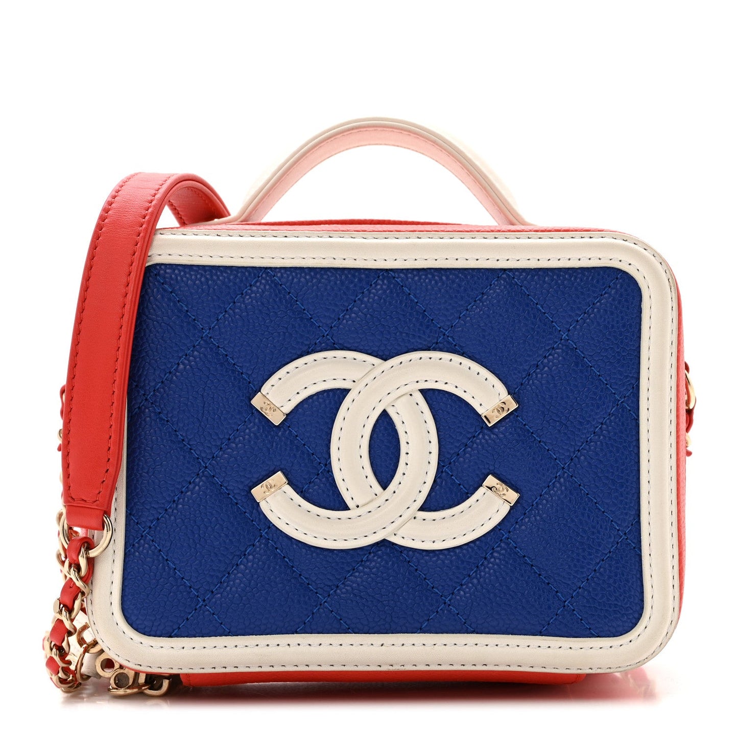 Caviar Quilted Small CC Filigree Vanity Case Blue White Red