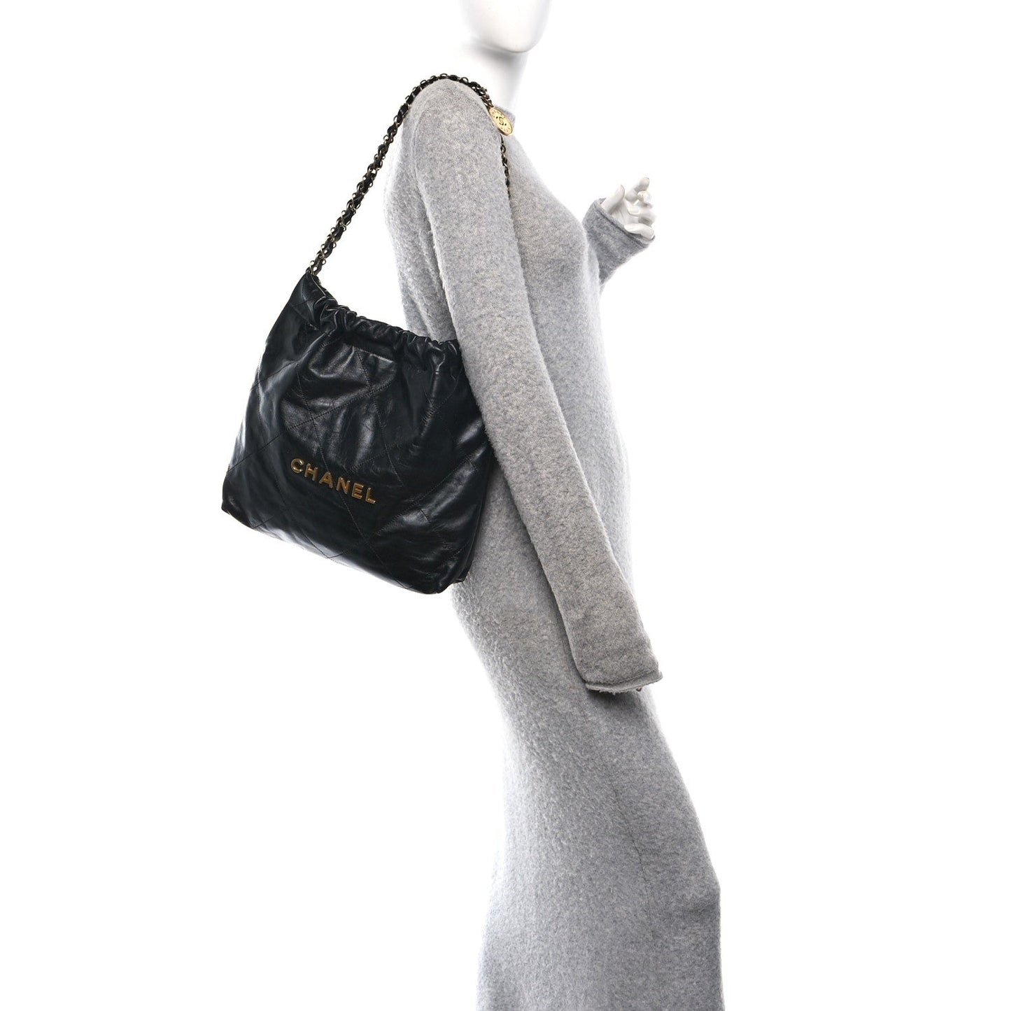Shiny Calfskin Quilted Small Chanel 22 Black
