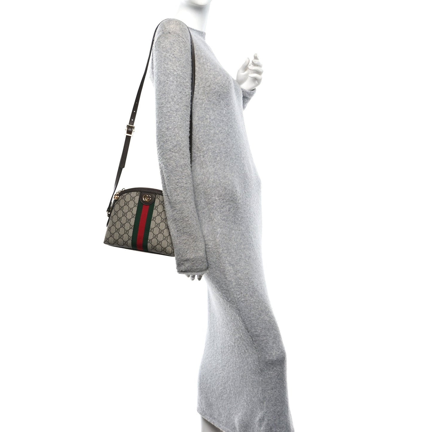 GG Supreme Monogram Textured Dollar Calfskin Web Small Ophidia Dome Shoulder Bag Beige Ebony New Acero