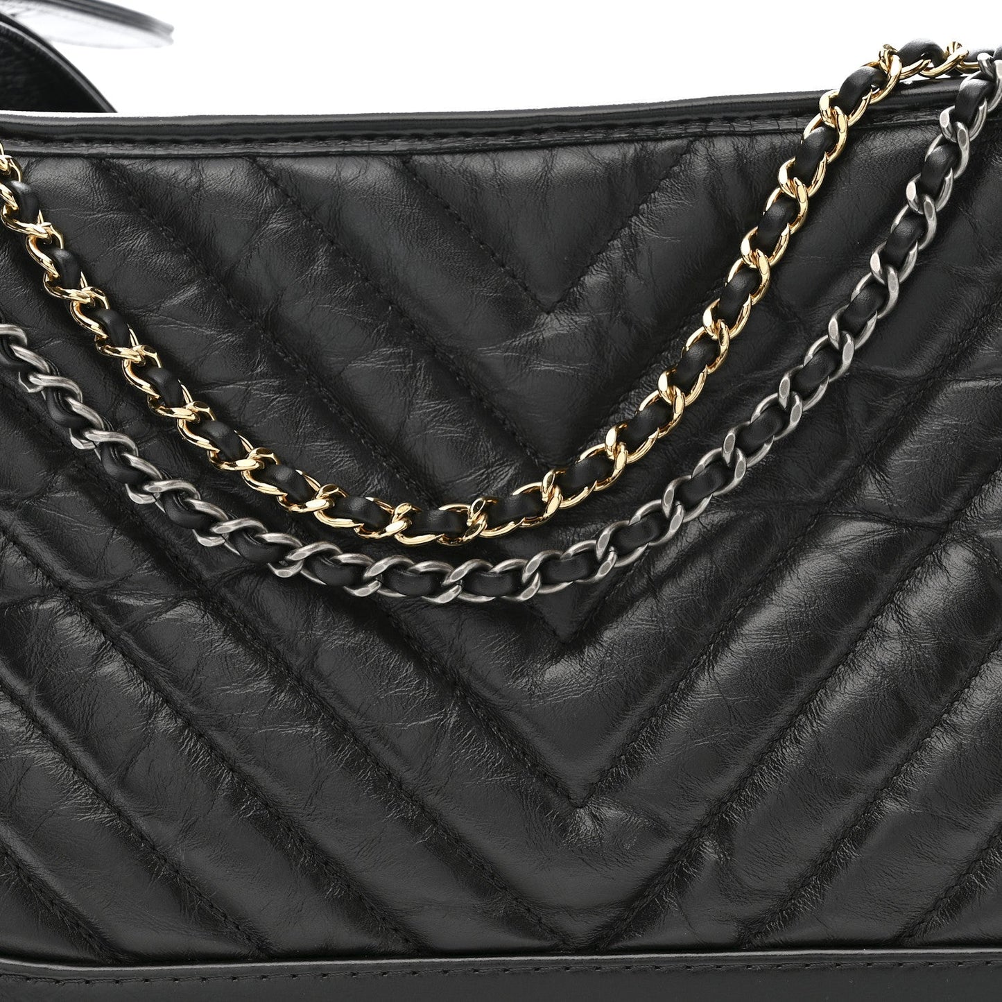 Aged Calfskin Chevron Quilted Medium Gabrielle Hobo Black