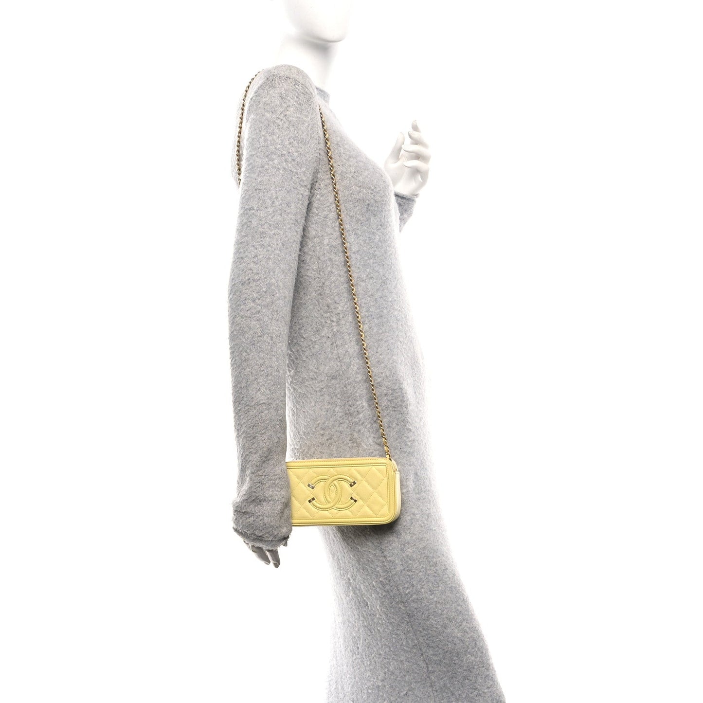 Caviar Quilted CC Filigree Clutch With Chain Yellow