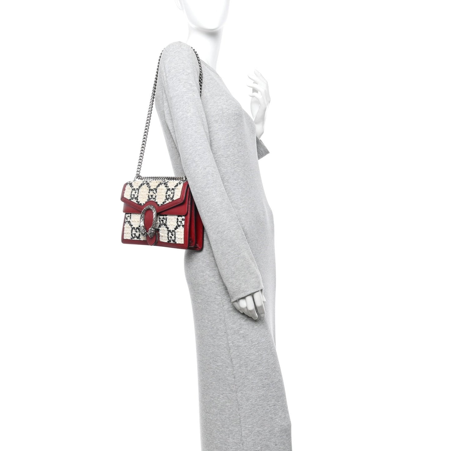 Tweed GG Monogram Small Dionysus Shoulder Bag White Black Romantic Cherry
