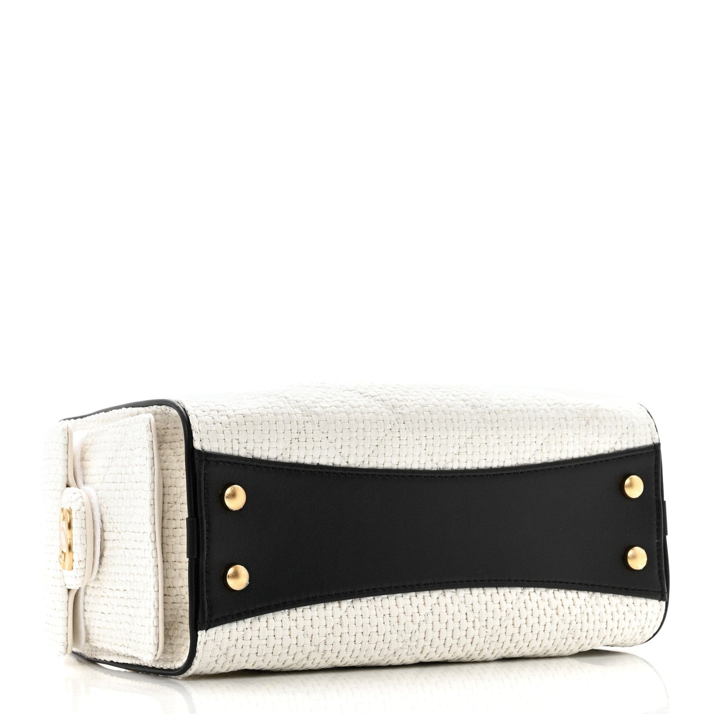 Braided Raffia Calfskin Mini Chanel 25 Handbag White Black