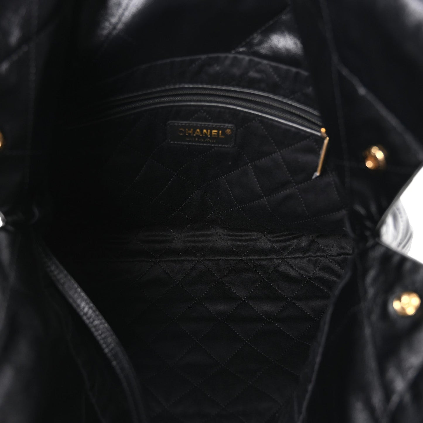 Shiny Calfskin Quilted Small Chanel 22 Black