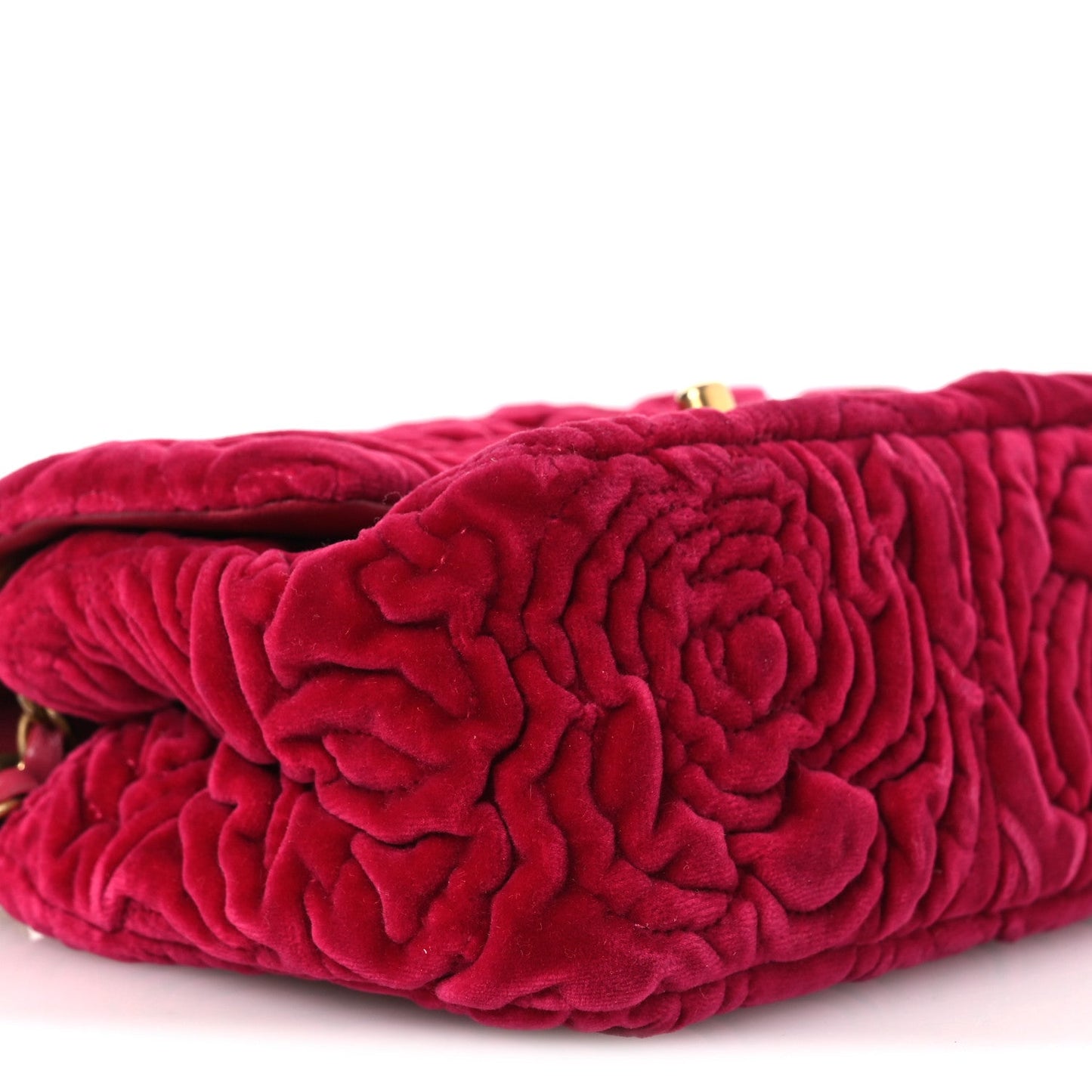 Velvet Camellia Embossed Mini Square Flap Fushia