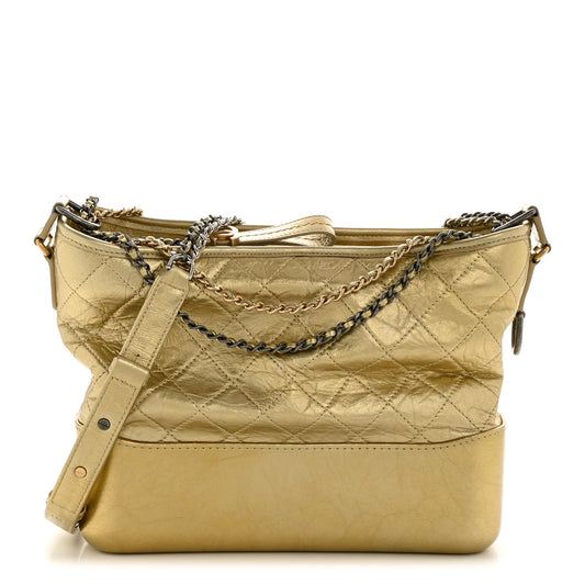 Metallic Aged Calfskin Quilted Medium Gabrielle Gold