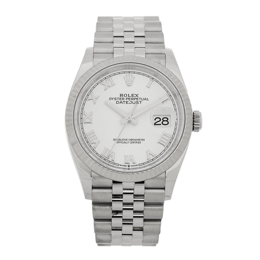 Stainless Steel 18K White Gold 36mm Oyster Perpetual Datejust Watch White Roman 126234