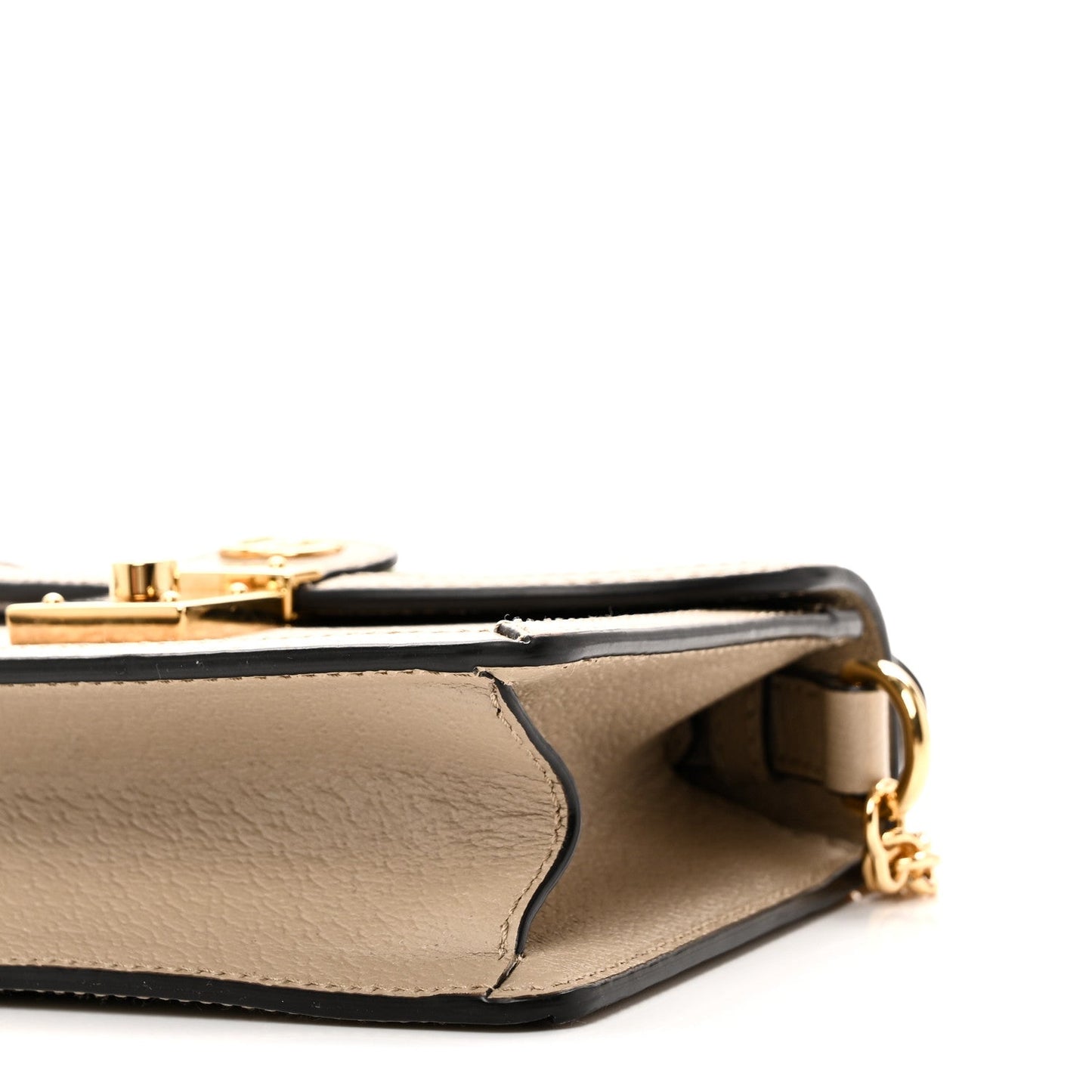 GG Supreme Monogram Textured Dollar Calfskin Web Mini Ophidia Padlock Top Handle Chain Shoulder Bag Beige Mystic White Oatmeal