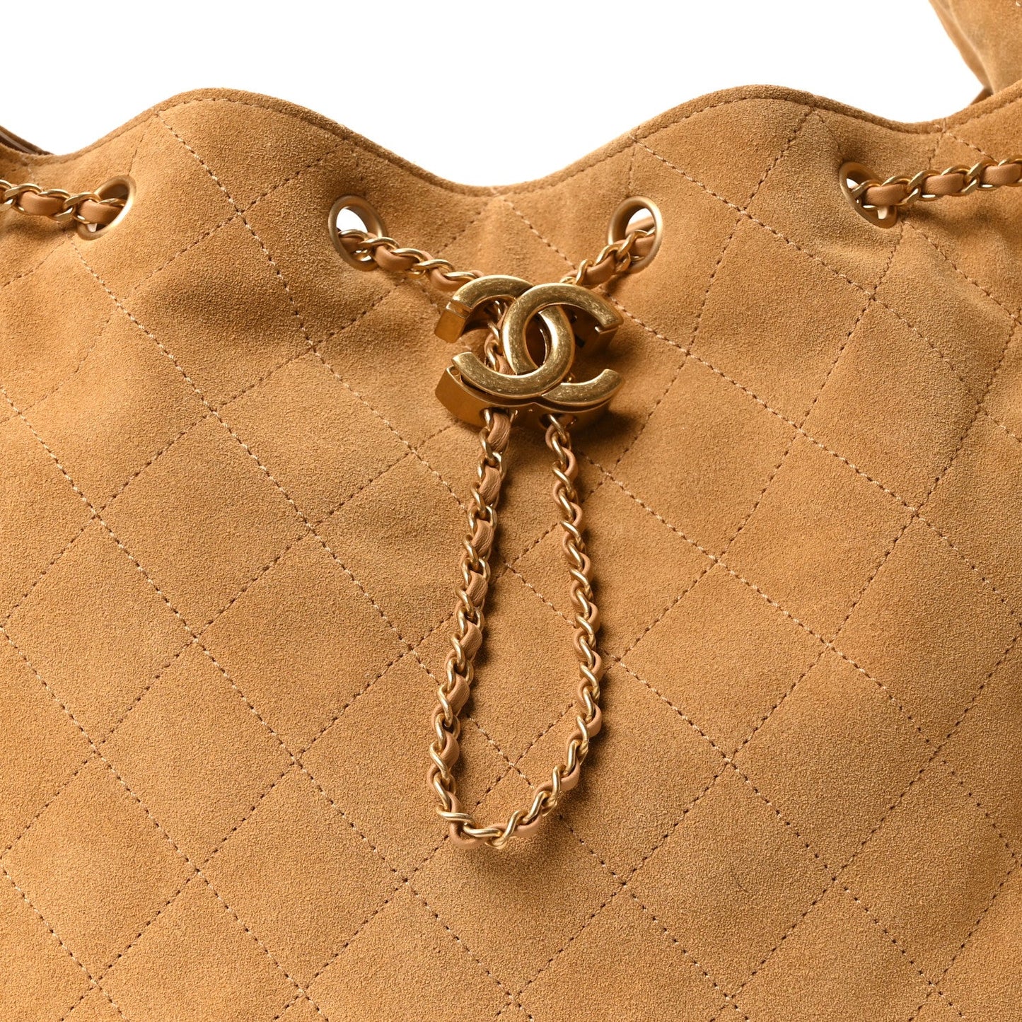 Suede Quilted Medium Chanel 25 Handbag Beige