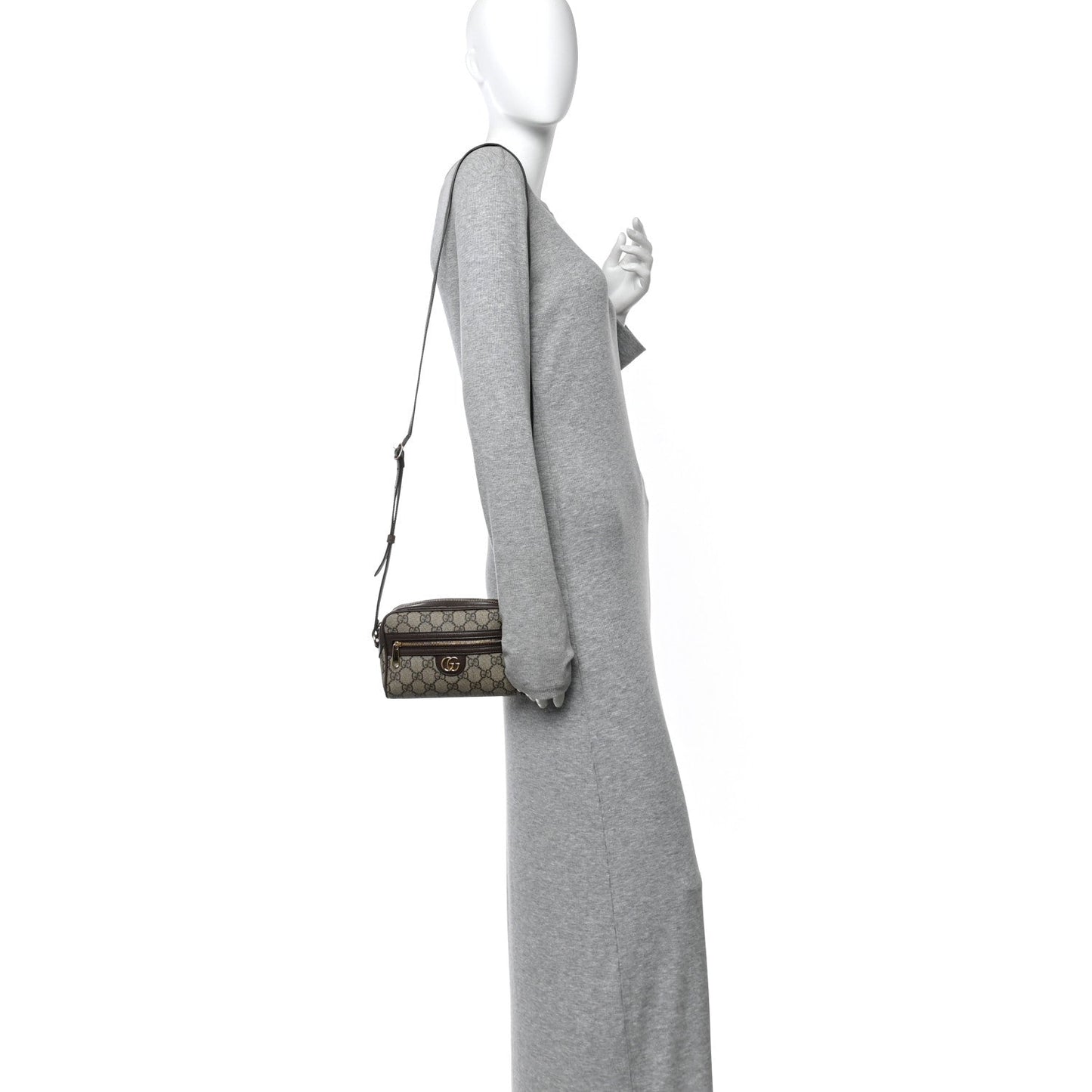 GG Supreme Monogram Textured Calfskin Super Mini Ophidia Shoulder Bag Beige Ebony New Acero