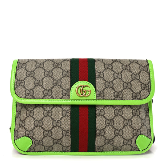 GG Supreme Monogram Web Small Ophidia Belt Bag Beige Ebony Electric Green