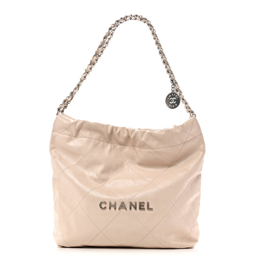 Shiny Calfskin Quilted Small Chanel 22 Ecru