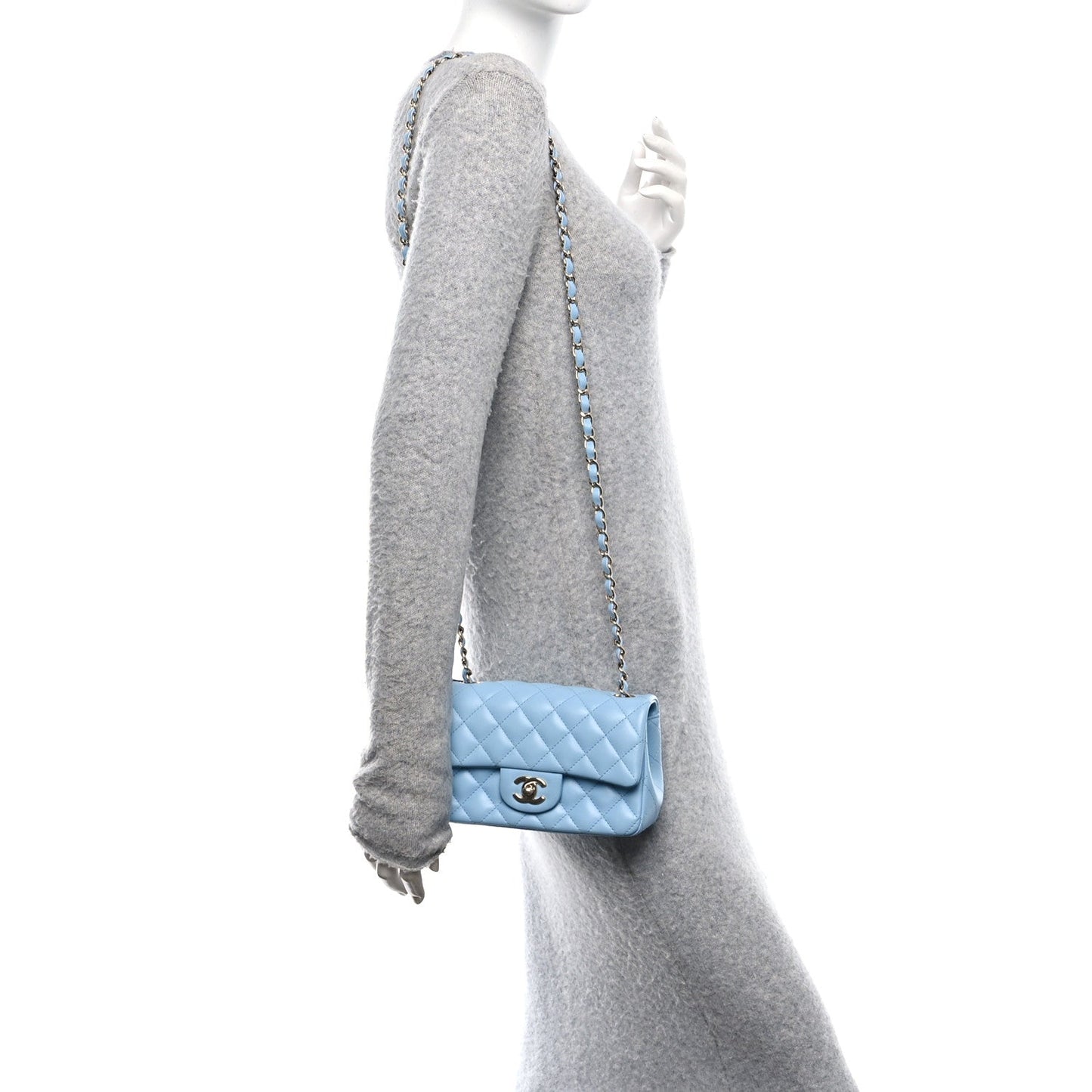 Lambskin Quilted Mini Rectangular Flap Light Blue