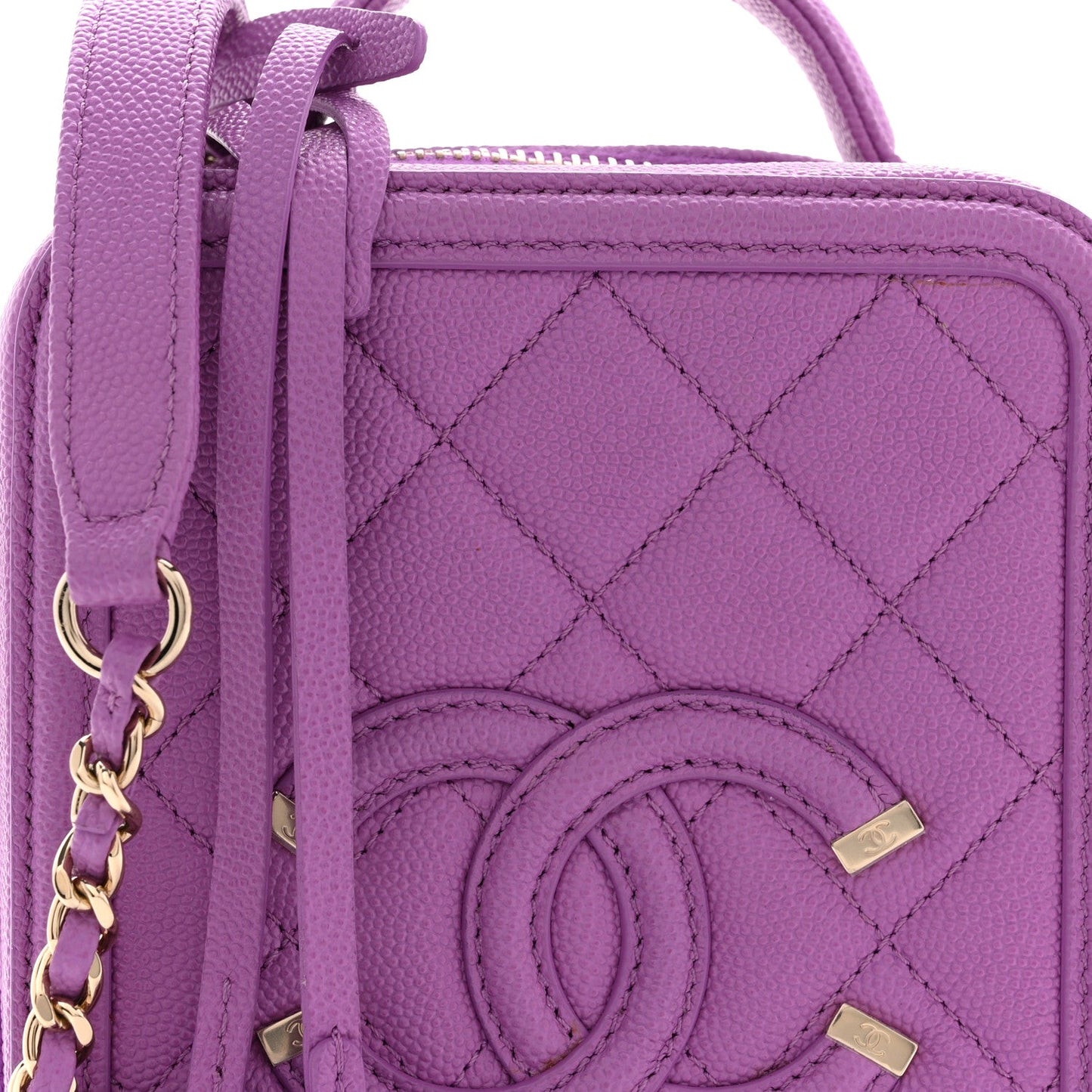 Caviar Quilted CC North South Filigree Vanity Case Purple