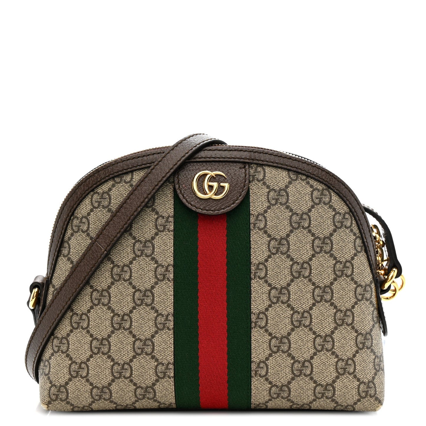 GG Supreme Monogram Textured Dollar Calfskin Web Small Ophidia Dome Shoulder Bag Beige Ebony New Acero