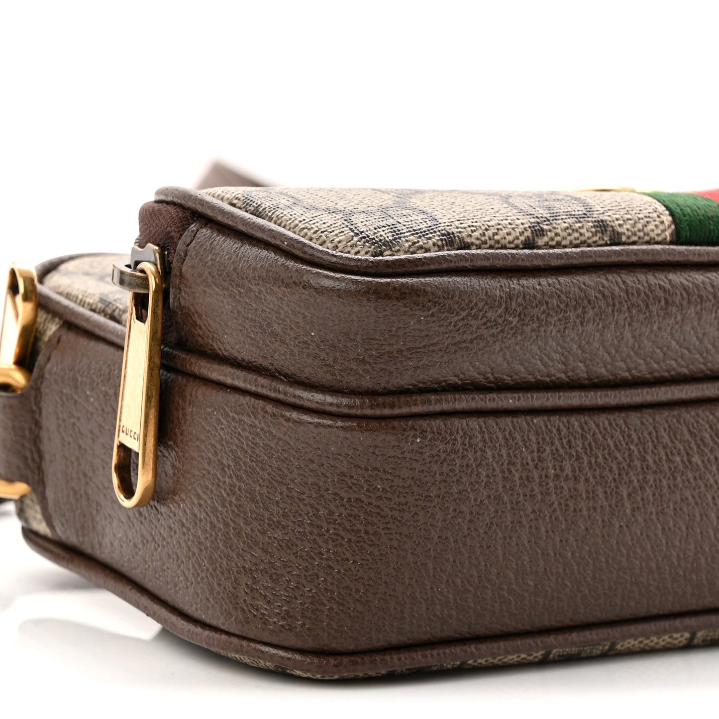GG Supreme Monogram Textured Dollar Calfskin Web Mini Ophidia Convertible Shoulder Bag Beige Ebony New Acero