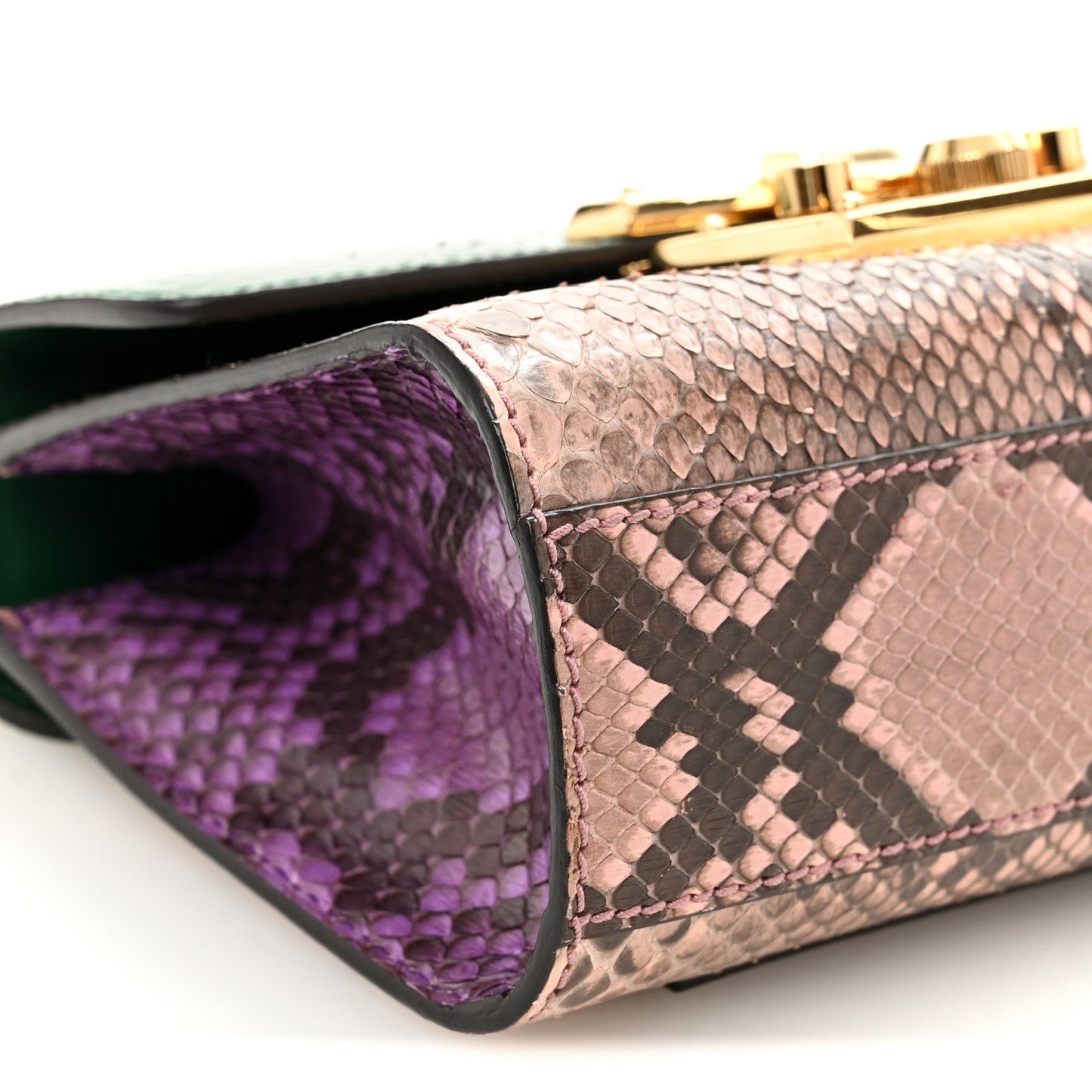 Snakeskin Small Padlock Shoulder Bag Green Pink Purple