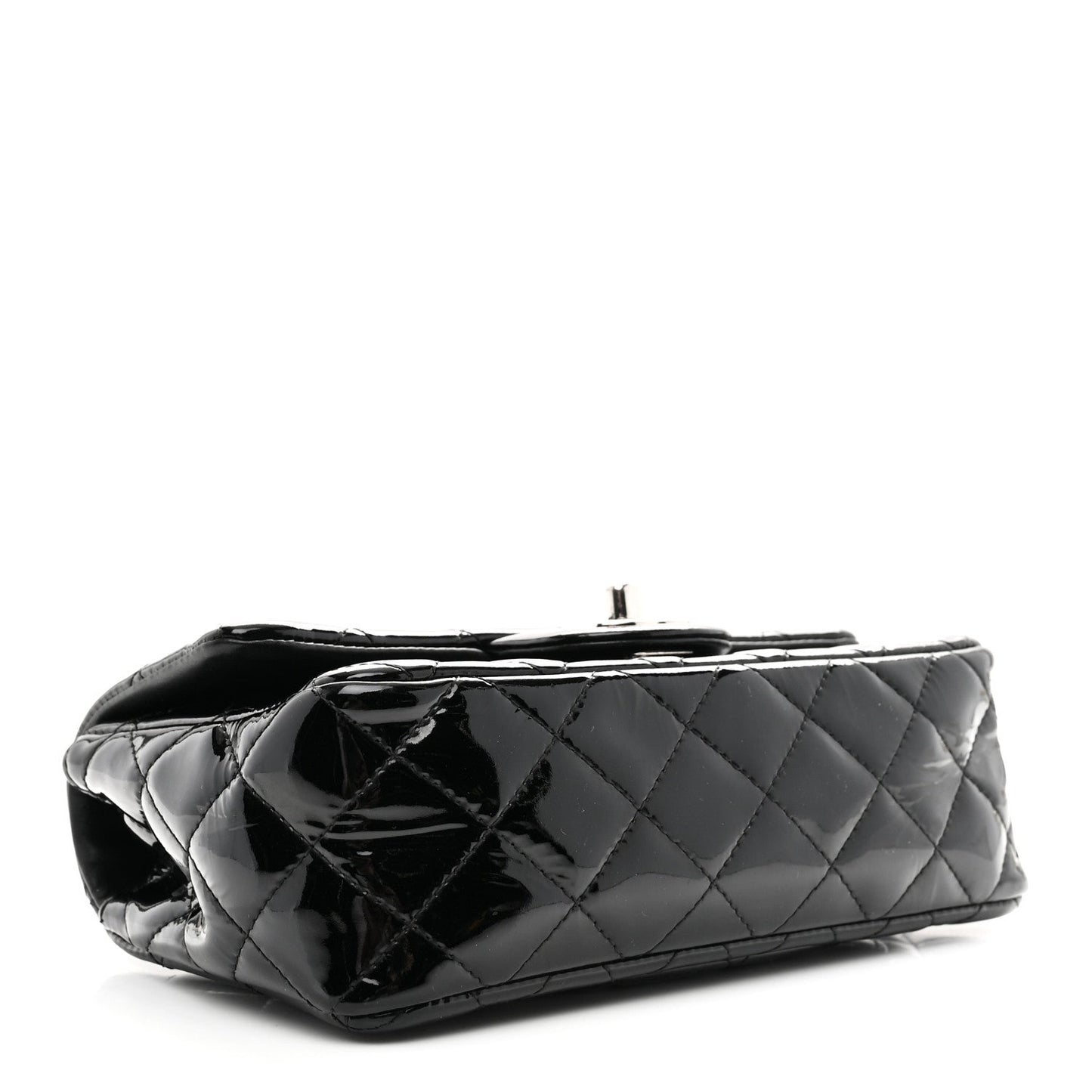 Patent Calfskin Quilted Mini Rectangular Flap Black