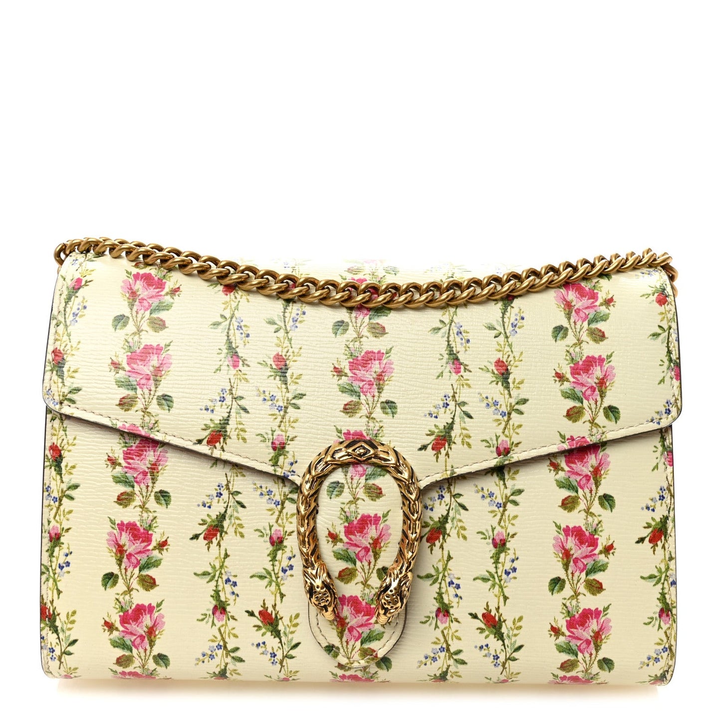 Calfskin Floral Print Mini Dionysus Chain Wallet Ivory Pink