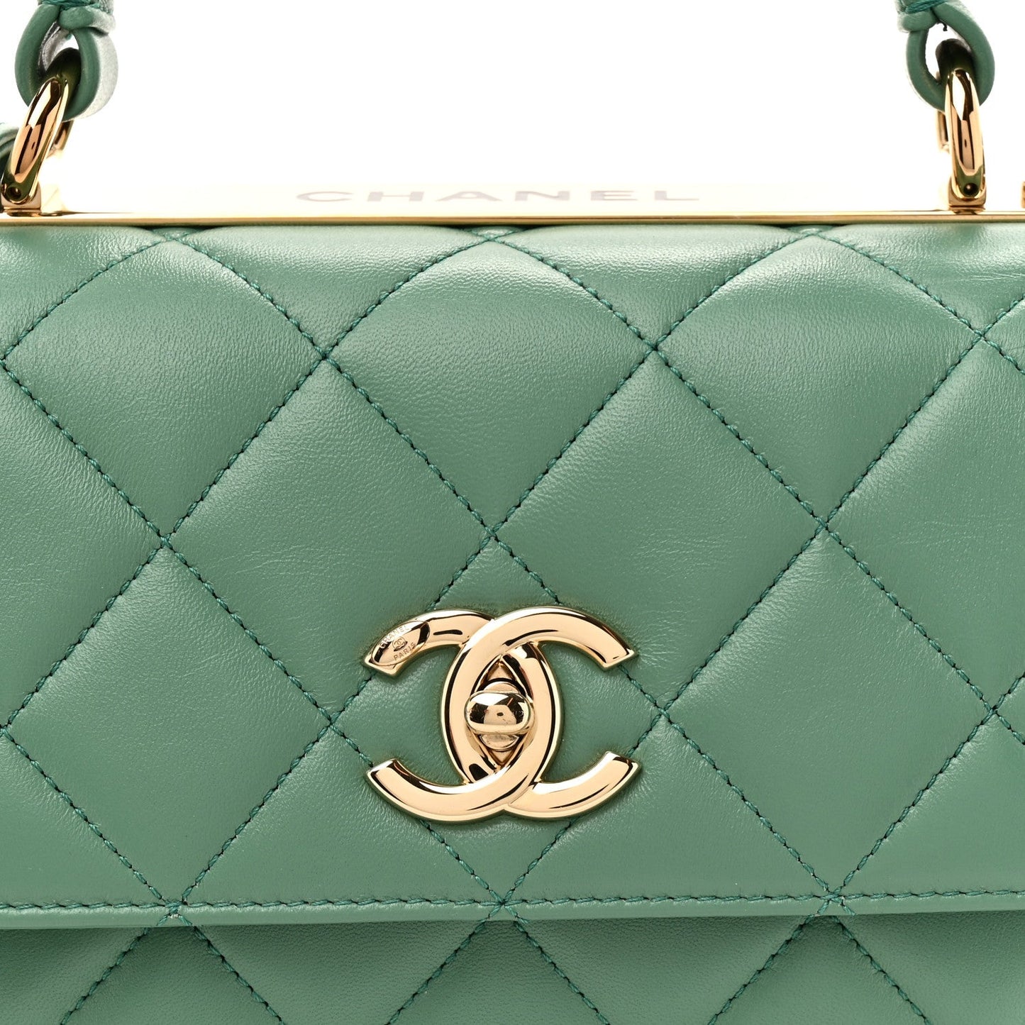 Lambskin Quilted Small Trendy CC Flap Dual Handle Bag Light Green