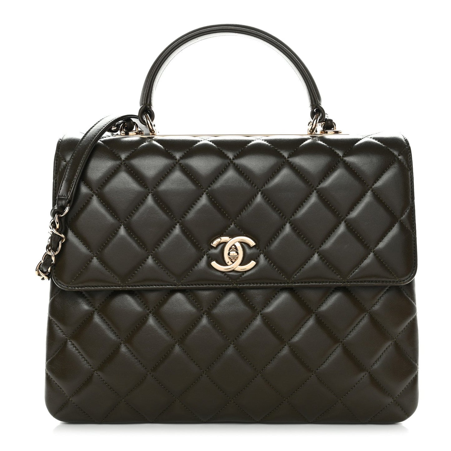 Lambskin Quilted Large Trendy CC Dual Handle Flap Bag Khaki