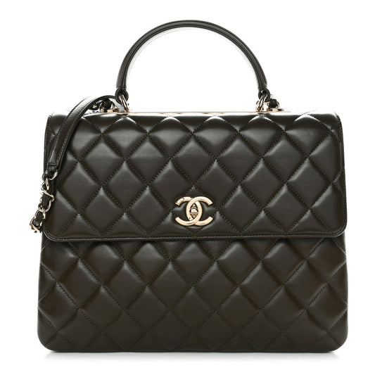 Lambskin Quilted Large Trendy CC Dual Handle Flap Bag Khaki