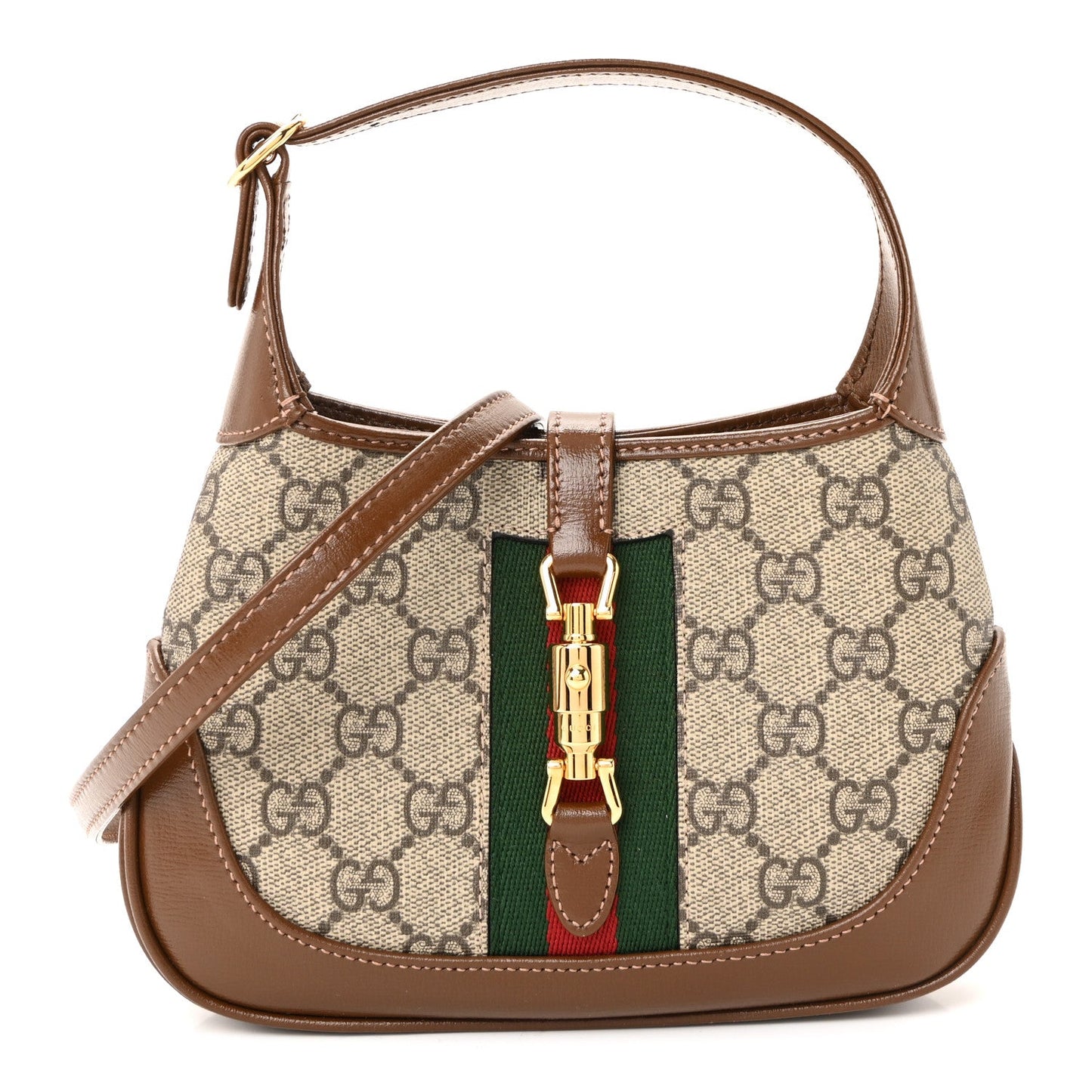 GG Supreme Monogram Azalea Calfskin Web Mini Jackie 1961 Hobo Beige Ebony Brown Sugar