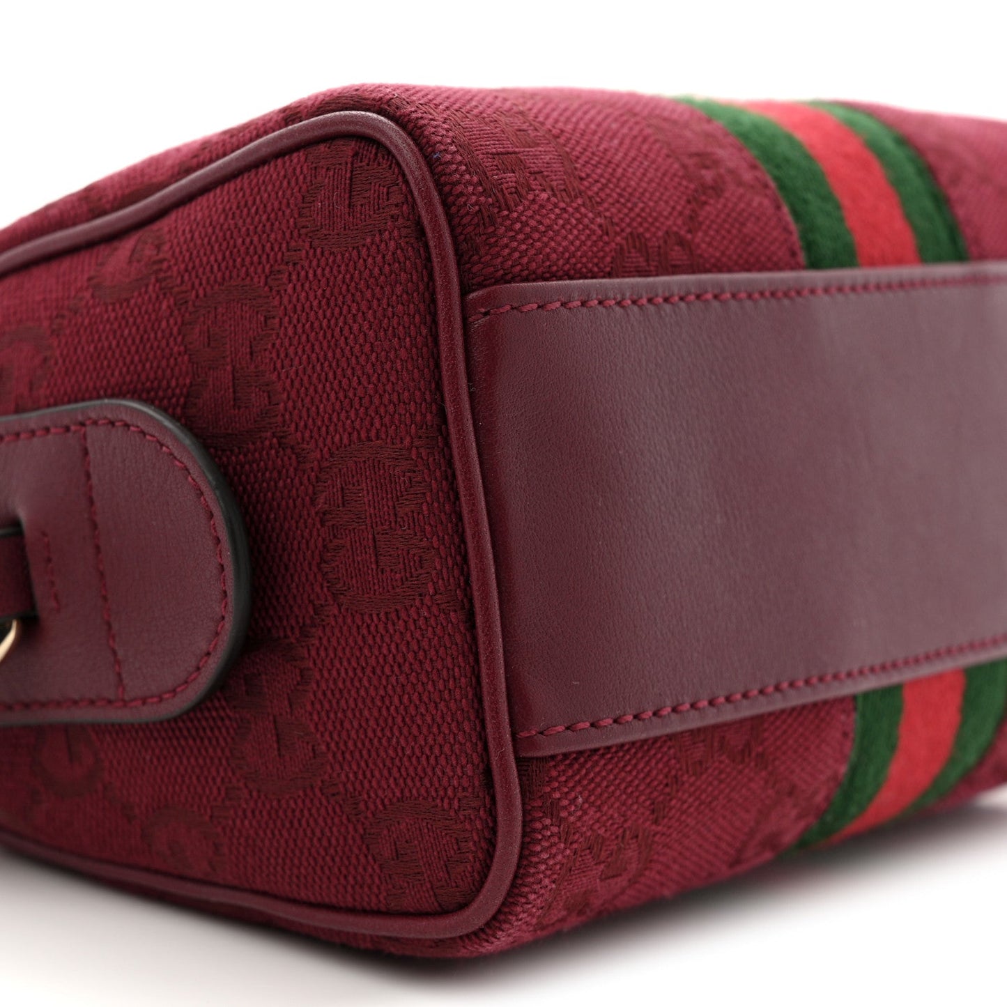 GG Supreme Monogram Textured Dollar Calfskin Web Super Mini Ophidia Top Handle Bowler Bag Rosso Ancora