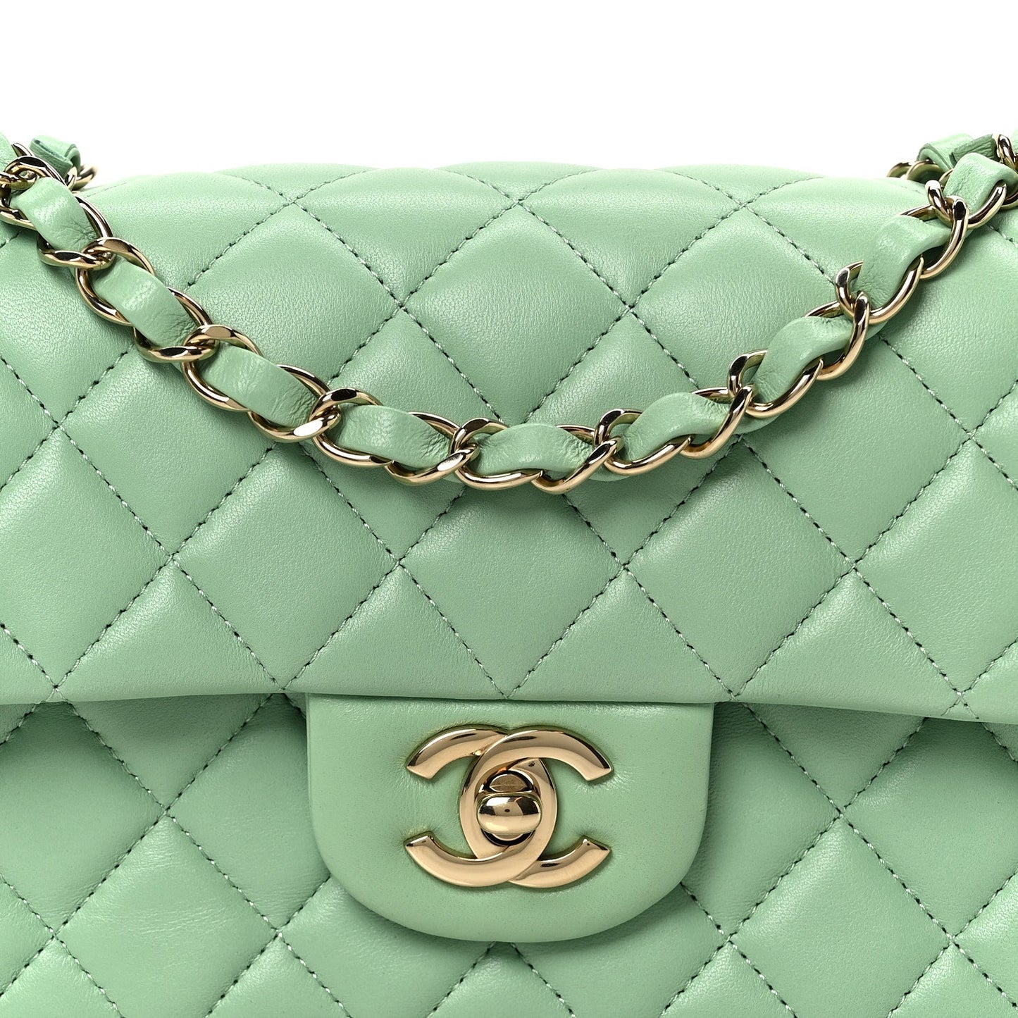 Lambskin Quilted Mini Rectangular Flap Green