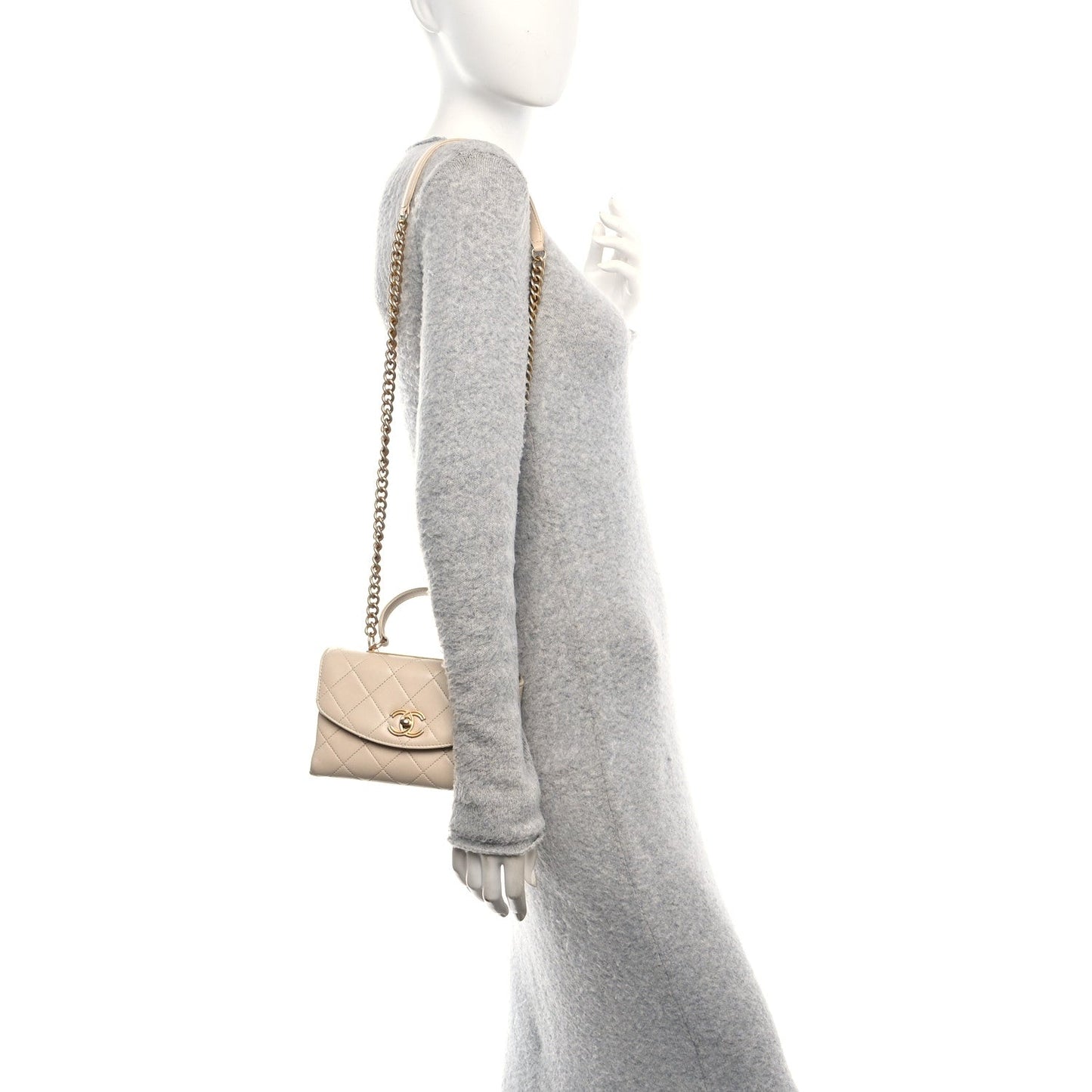 Lambskin Quilted Small Trendy Spirit Top Handle Bag Beige