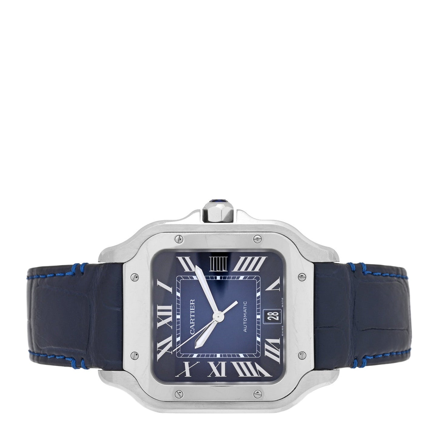 Stainless Steel Alligator 39.8mm Santos De Cartier Automatic Watch Blue