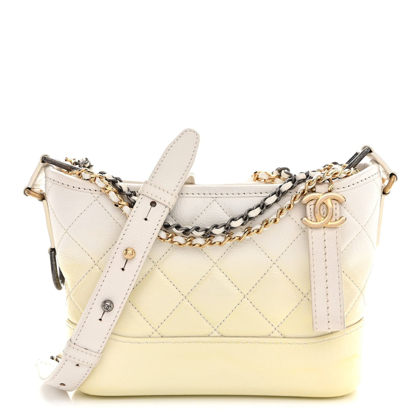 Patent Goatskin Quilted Small Gabrielle Hobo White