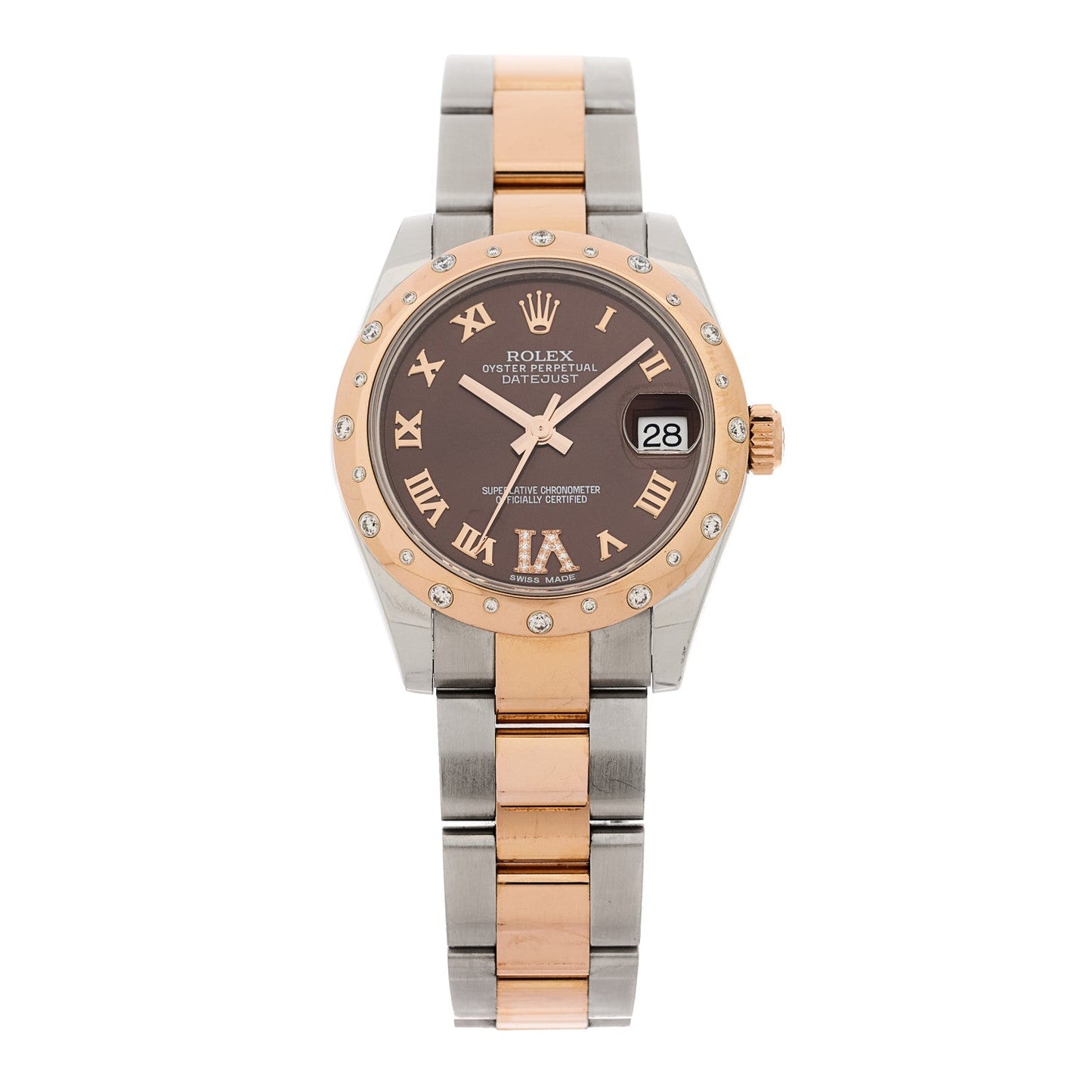 Stainless Steel 18K Everose Gold Diamond 31mm Oyster Perpetual Datejust Watch Chocolate Roman 178341