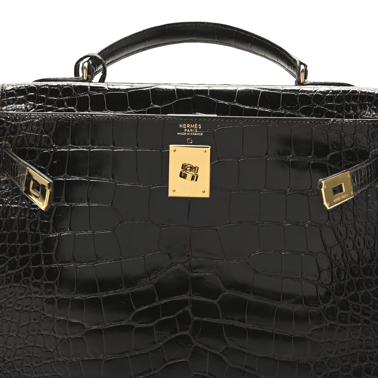 Shiny Alligator Kelly Sellier 32 Havane