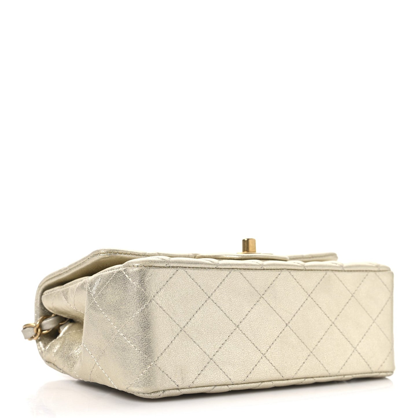 Metallic Lambskin Quilted Mini Rectangular Flap Gold