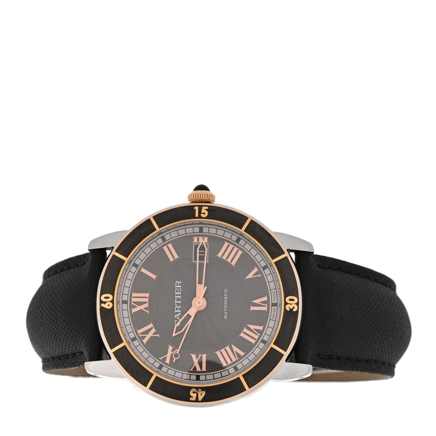 Stainless Steel 18K Pink Gold Fabric 42mm Ronde Croisiere De Cartier Automatic Watch Grey
