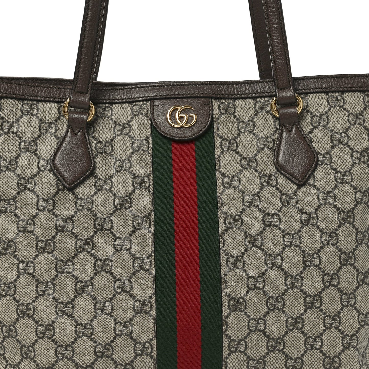 GG Supreme Monogram Textured Calfskin Web Medium Ophidia Shopping Tote Beige Ebony New Acero
