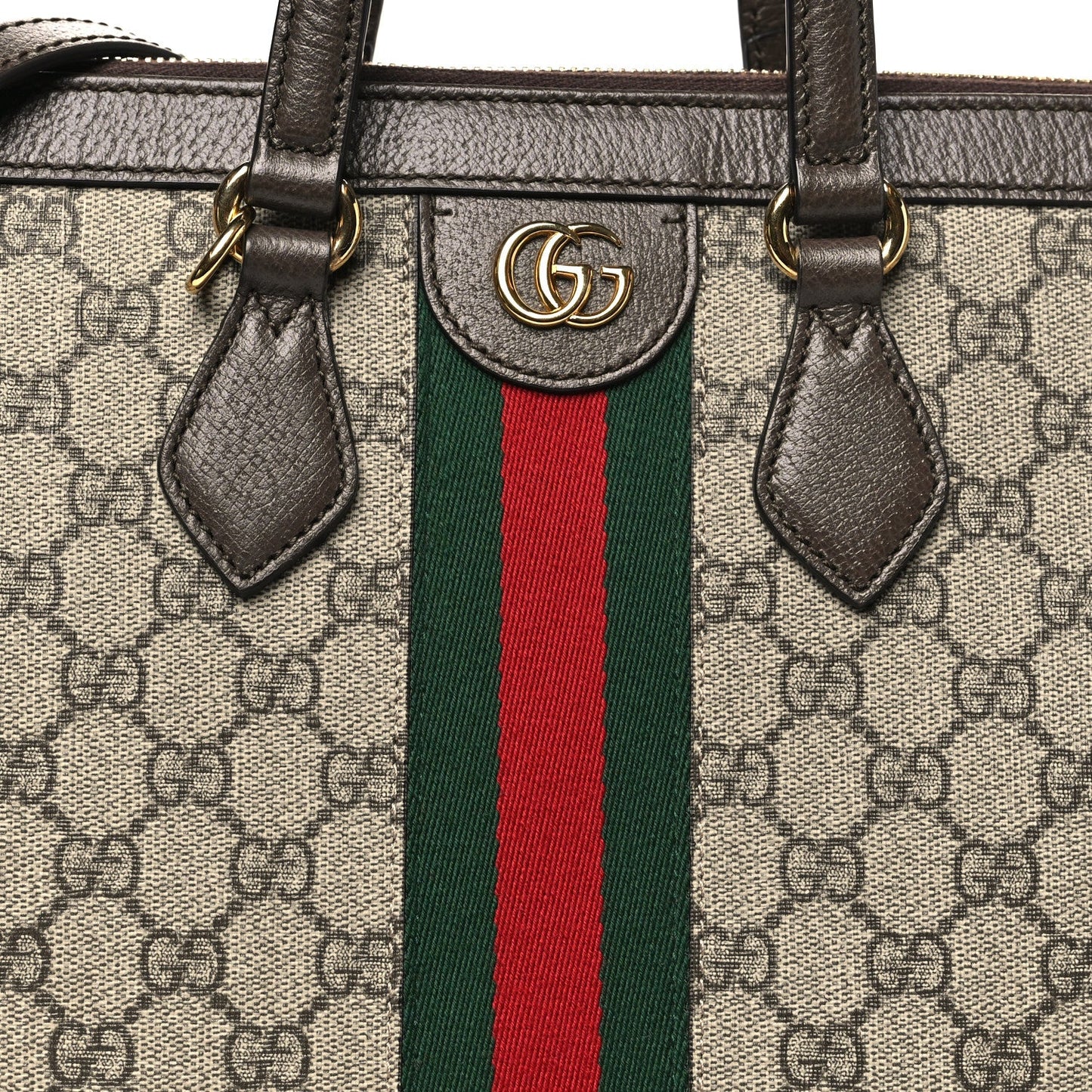 GG Supreme Monogram Web Medium Ophidia Tote Bag Brown