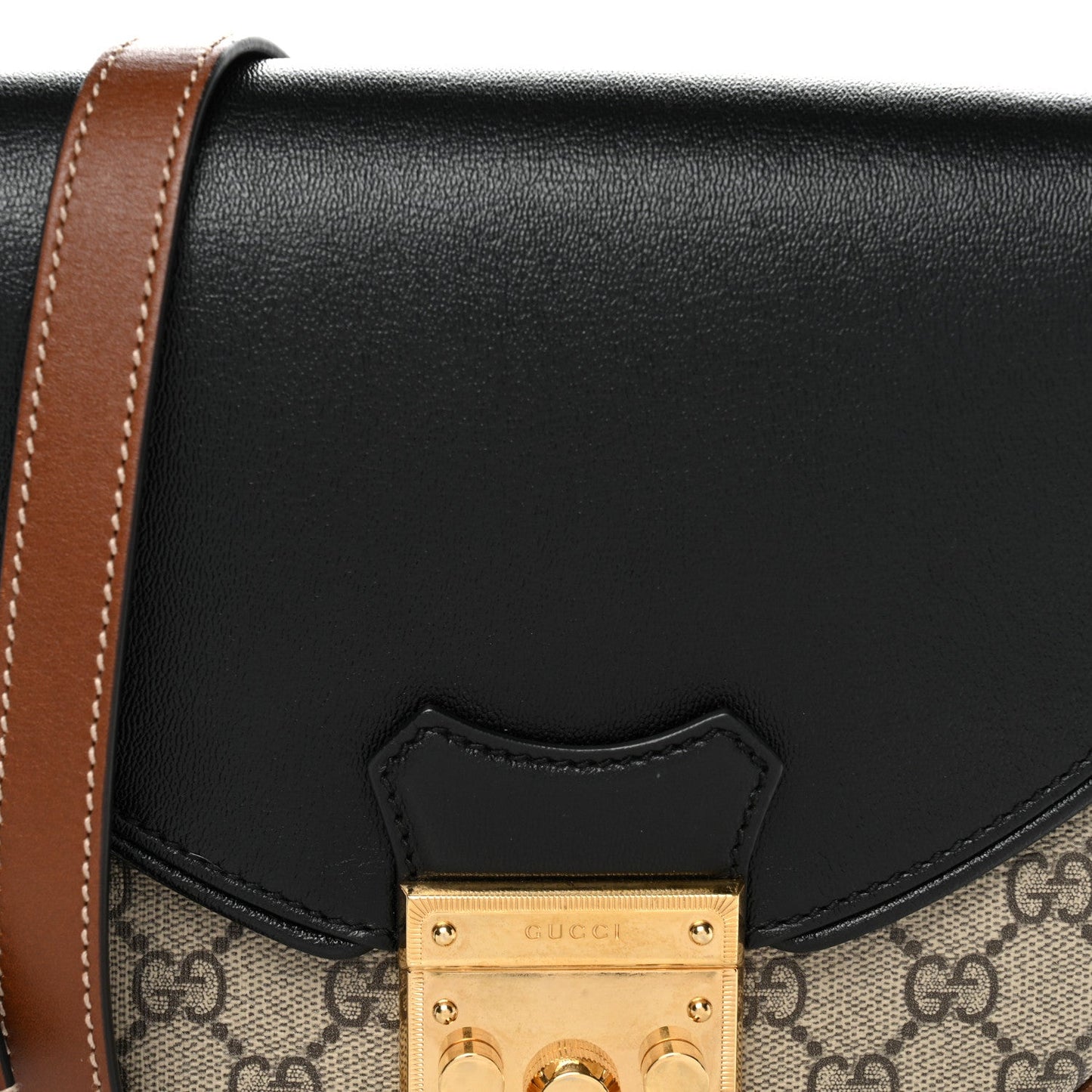 GG Supreme Monogram Calfskin Small Padlock Messenger Shoulder Bag Beige Black Cuir