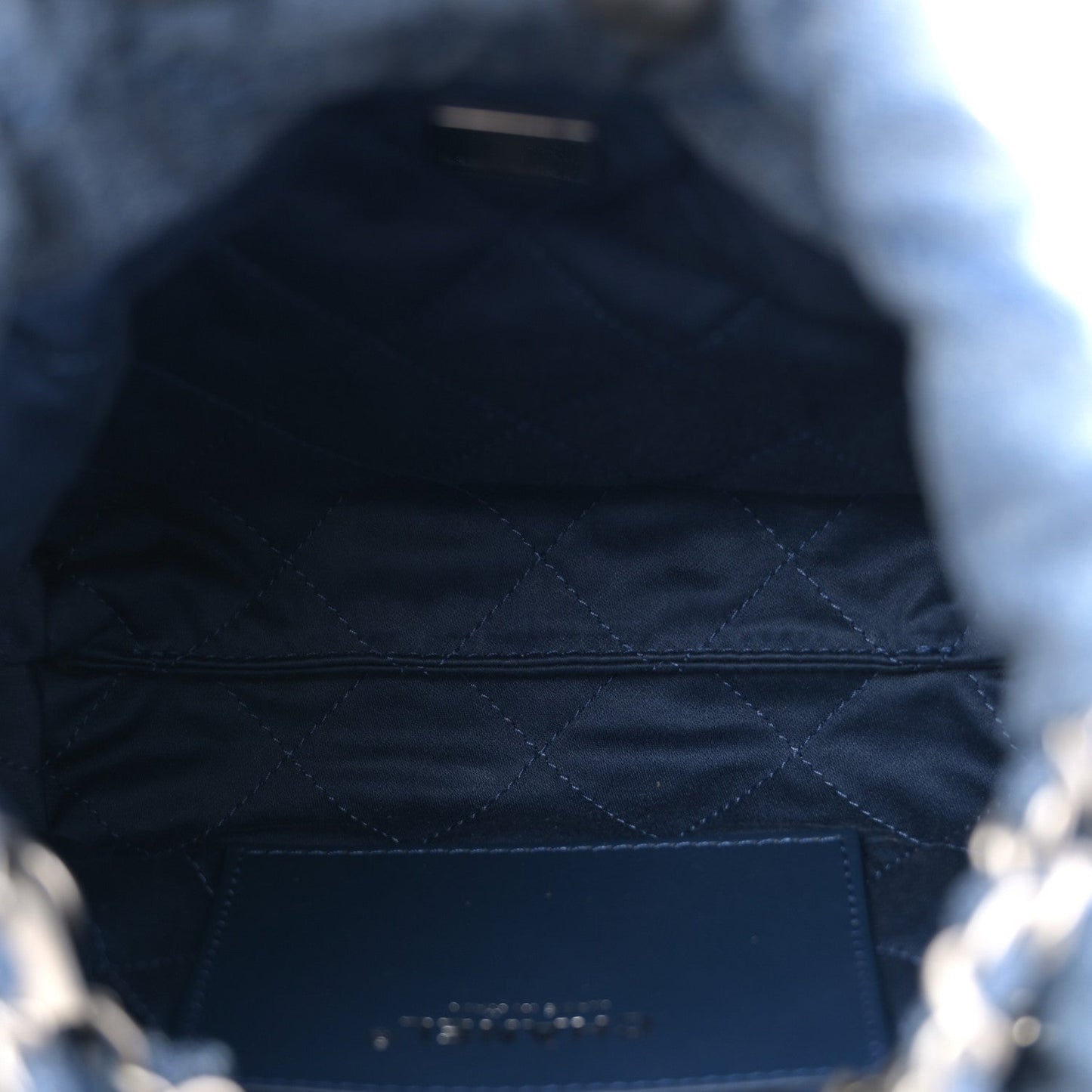 Washed Denim Quilted Studded Mini Chanel 22 Blue