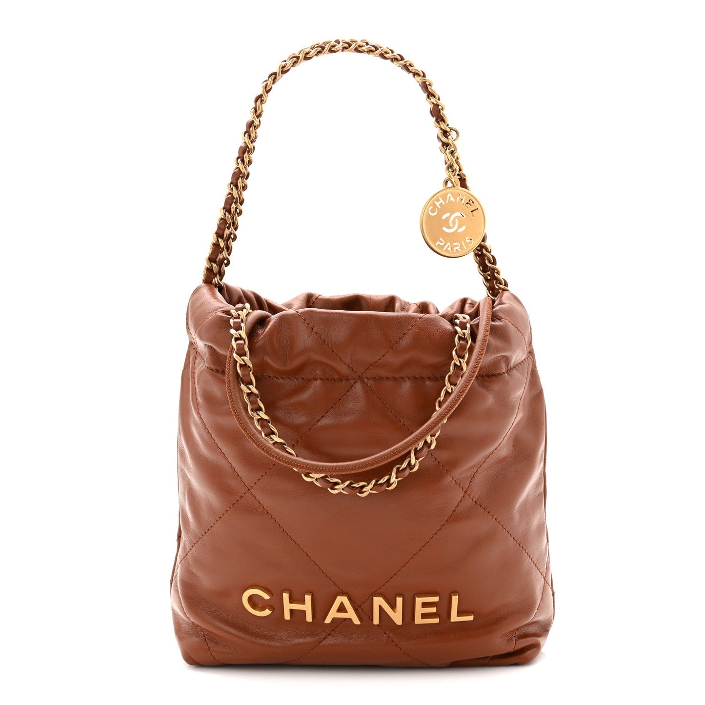 Shiny Calfskin Quilted Mini Chanel 22 Light Brown