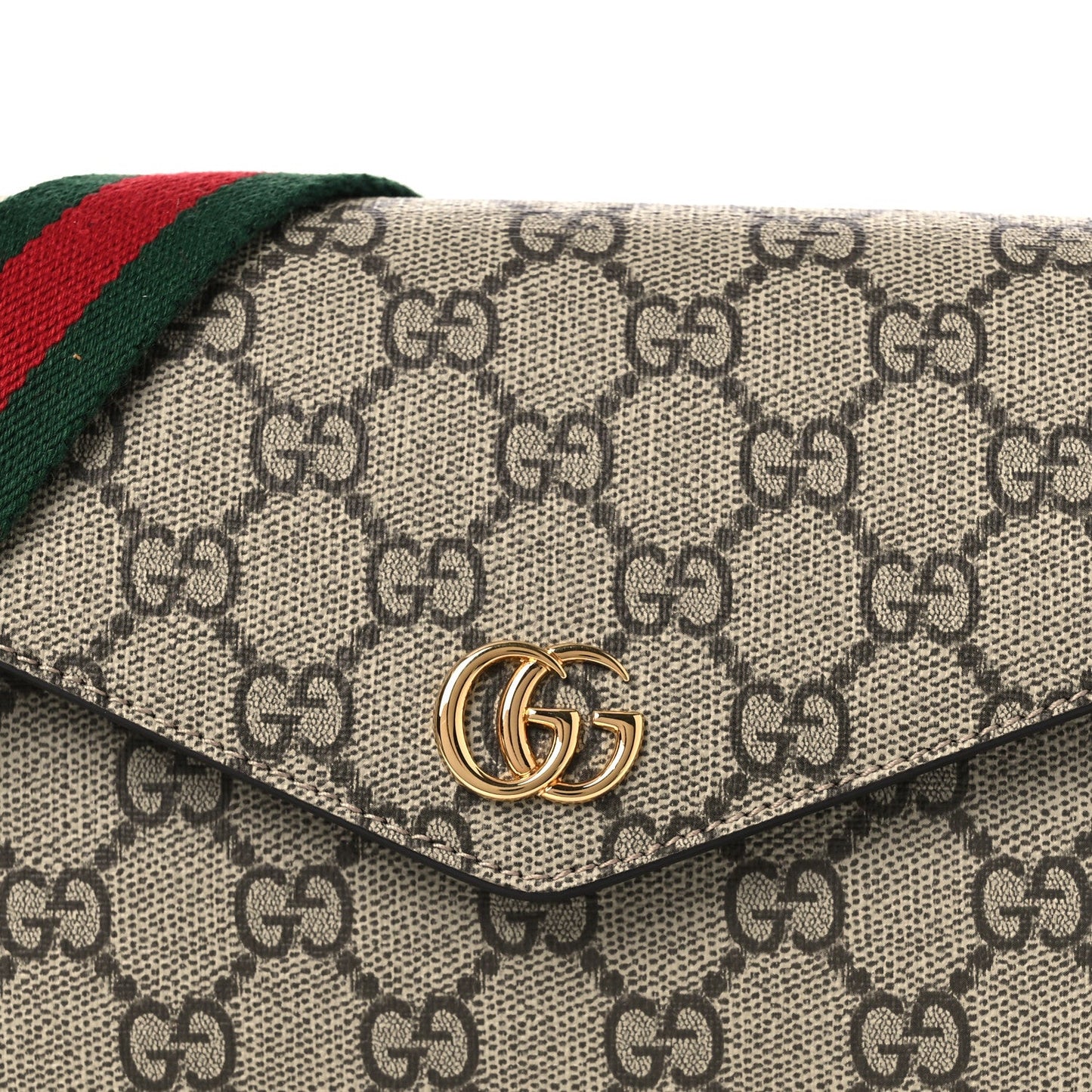 GG Supreme Monogram Textured Dollar Calfskin Web Mini Ophidia Envelope Shoulder Bag Beige Ebony New Acero