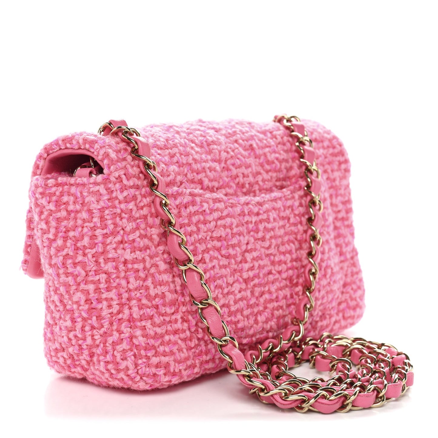Wool Tweed Quilted Mini Rectangular Flap Dark Pink Fuchsia